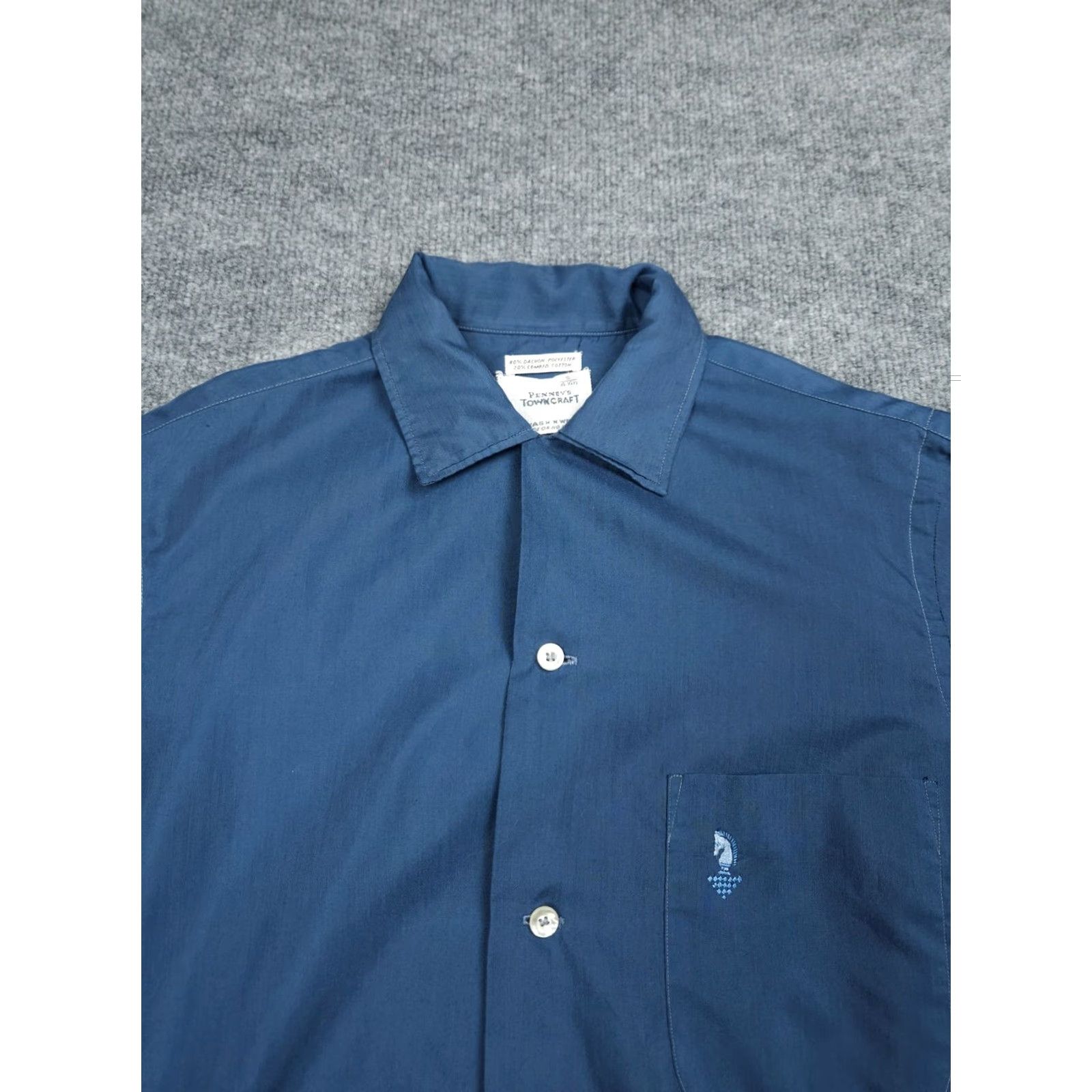 JCPenney VINTAGE Penneys Shirt Mens Small 14 - 14.5 Blue Dacron Blend Button Up Town 60s Mens Clothing Button-Up Shirt Blue Size US S / EU 44-46 / 1 - 3 Thumbnail