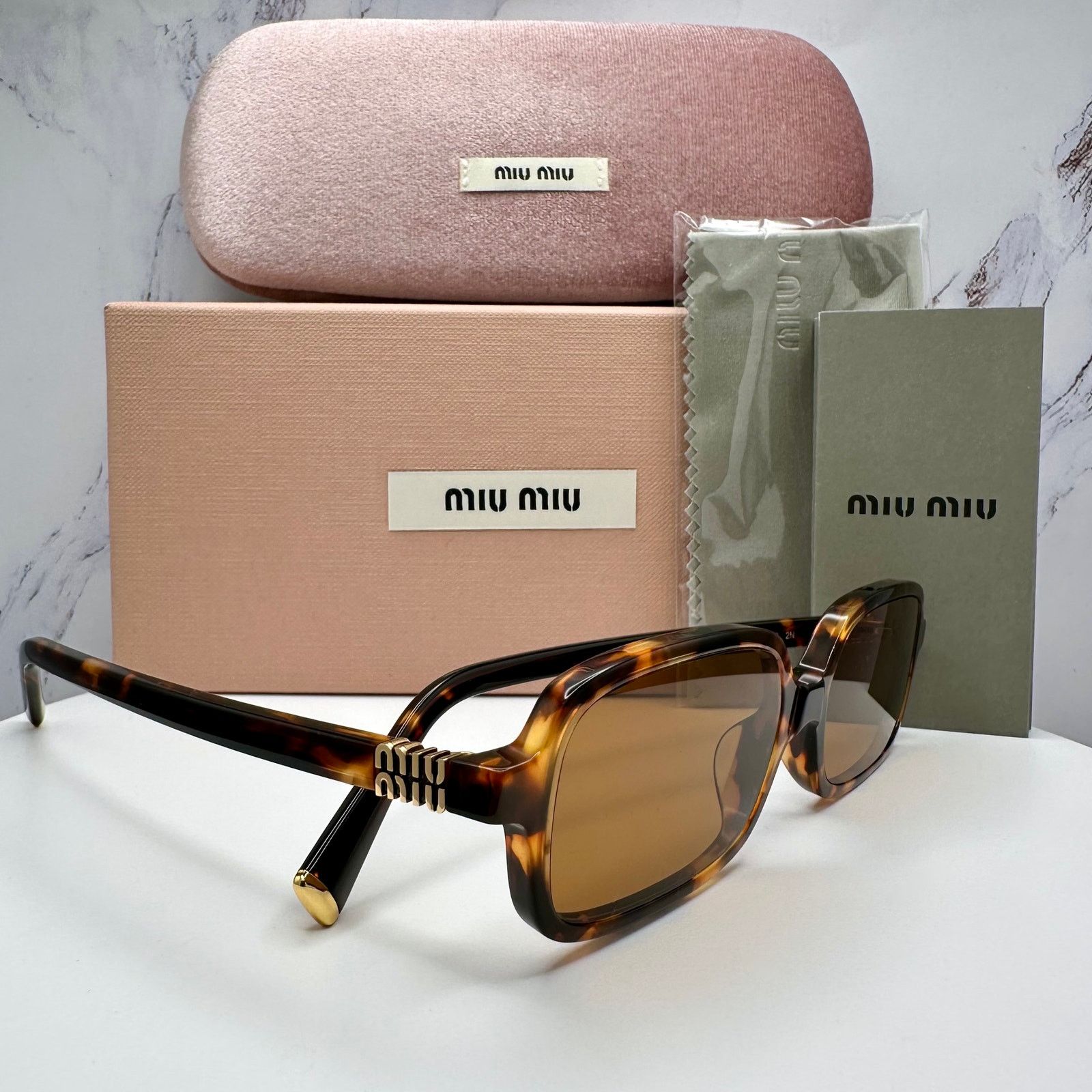 New MIU MIU Sunglasses Brown Tortoise Slim Acetate Authentic