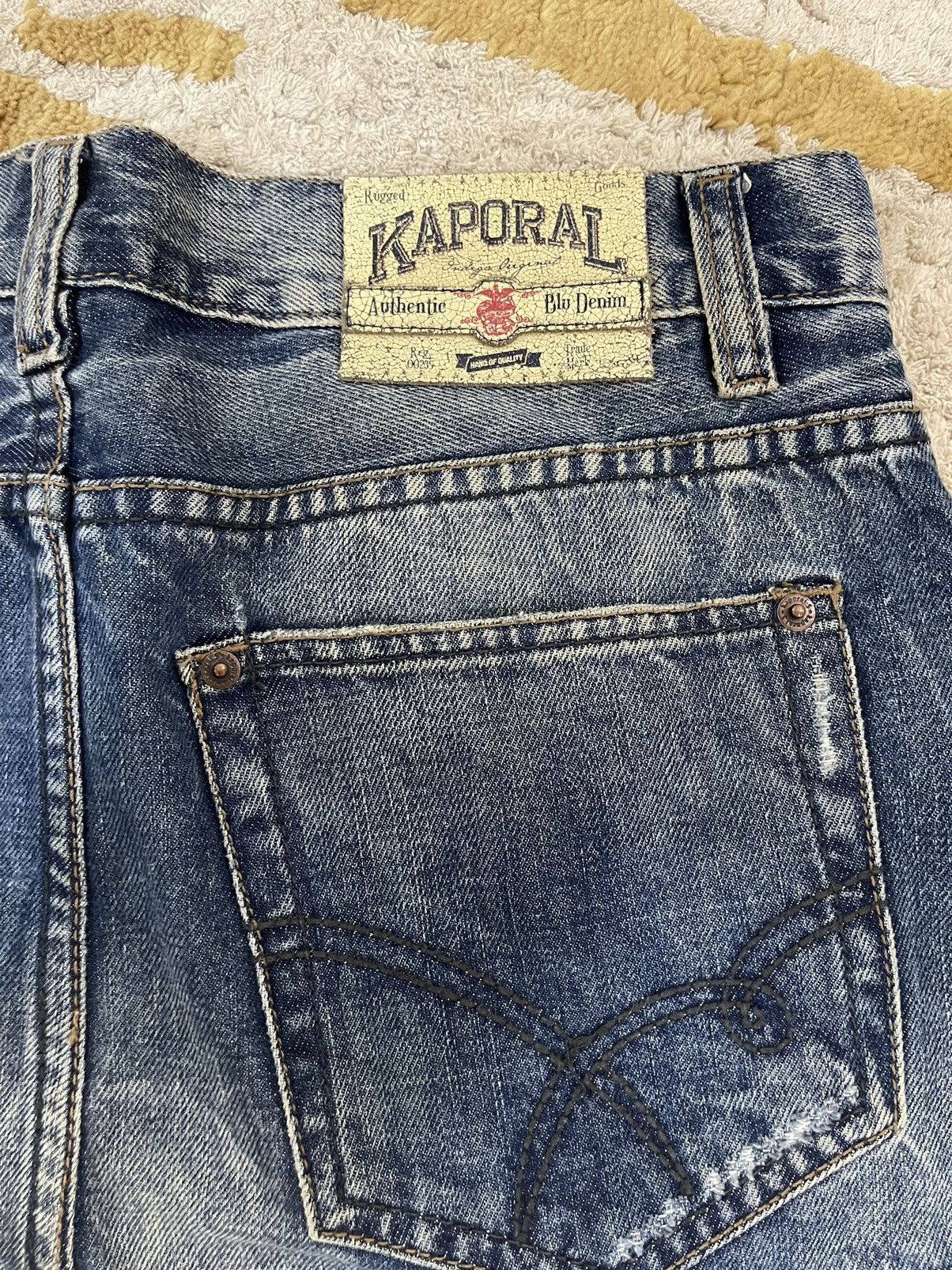 Japanese Brand DENIM FLARE JEANS. KAPORAL POCKETS PATCHES CLAW MARK Size US 31 - 5 Thumbnail