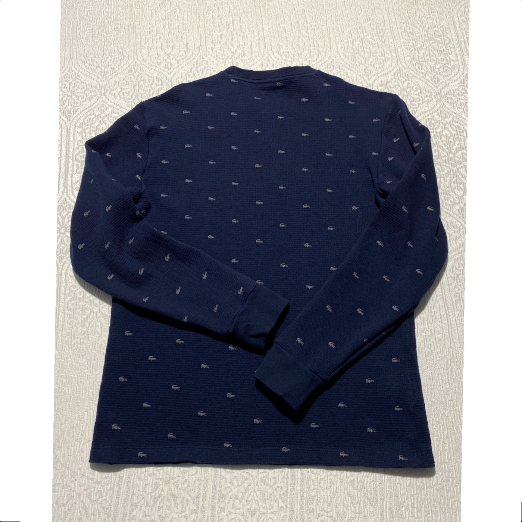 Lacoste Lacoste Pajama Top Sleeper Shirt TH8088 Navy Blue All-Over Croc Logo Print Waffle Knit Long Sleeve Crew Neck Mens S Size US S / EU 44-46 / 1 - 2 Thumbnail