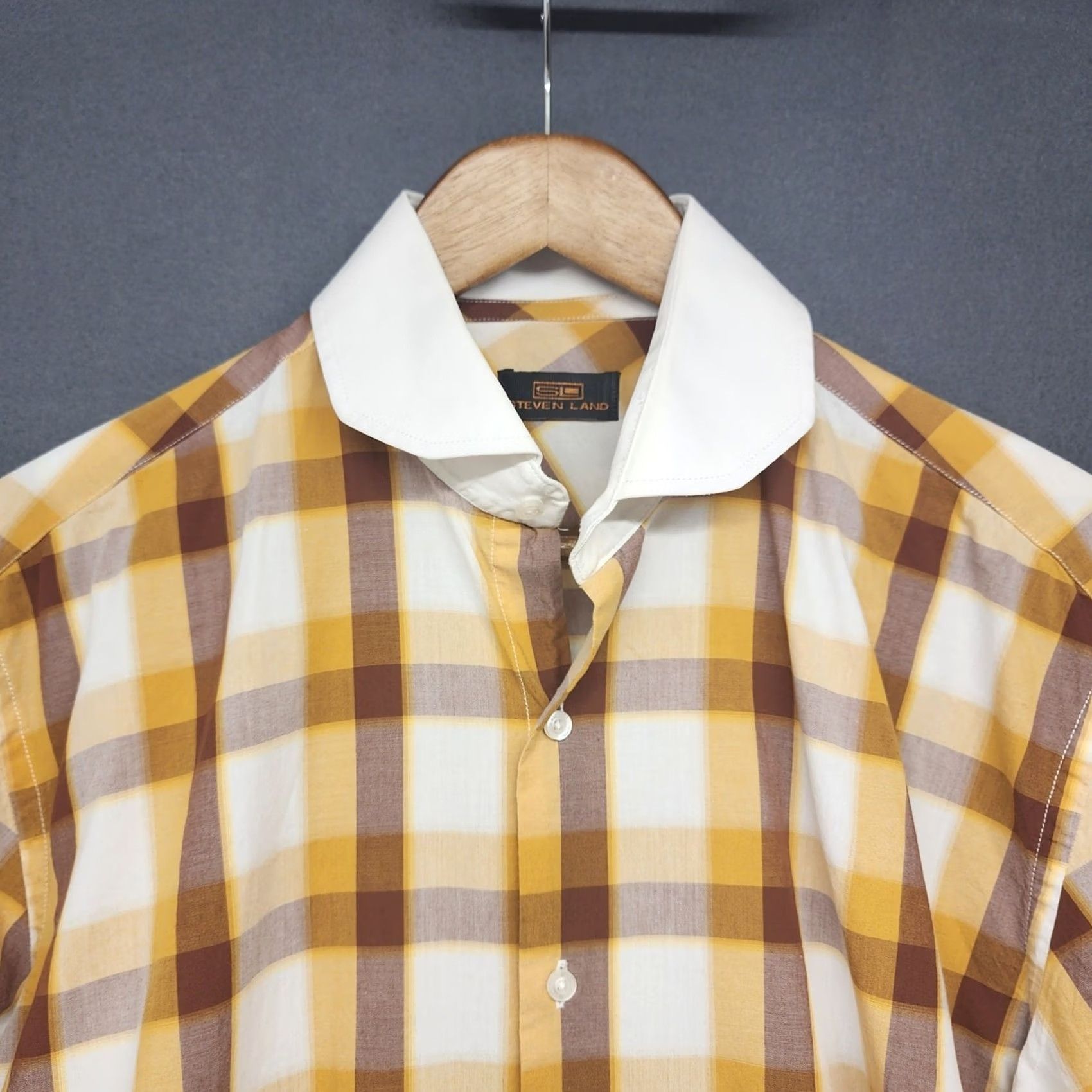 Steven Alan Steven Land Men Button Down Shirt Large Yellow Plaid Long Sleeve French Cuff Mens Size US L / EU 52-54 / 3 - 7 Thumbnail