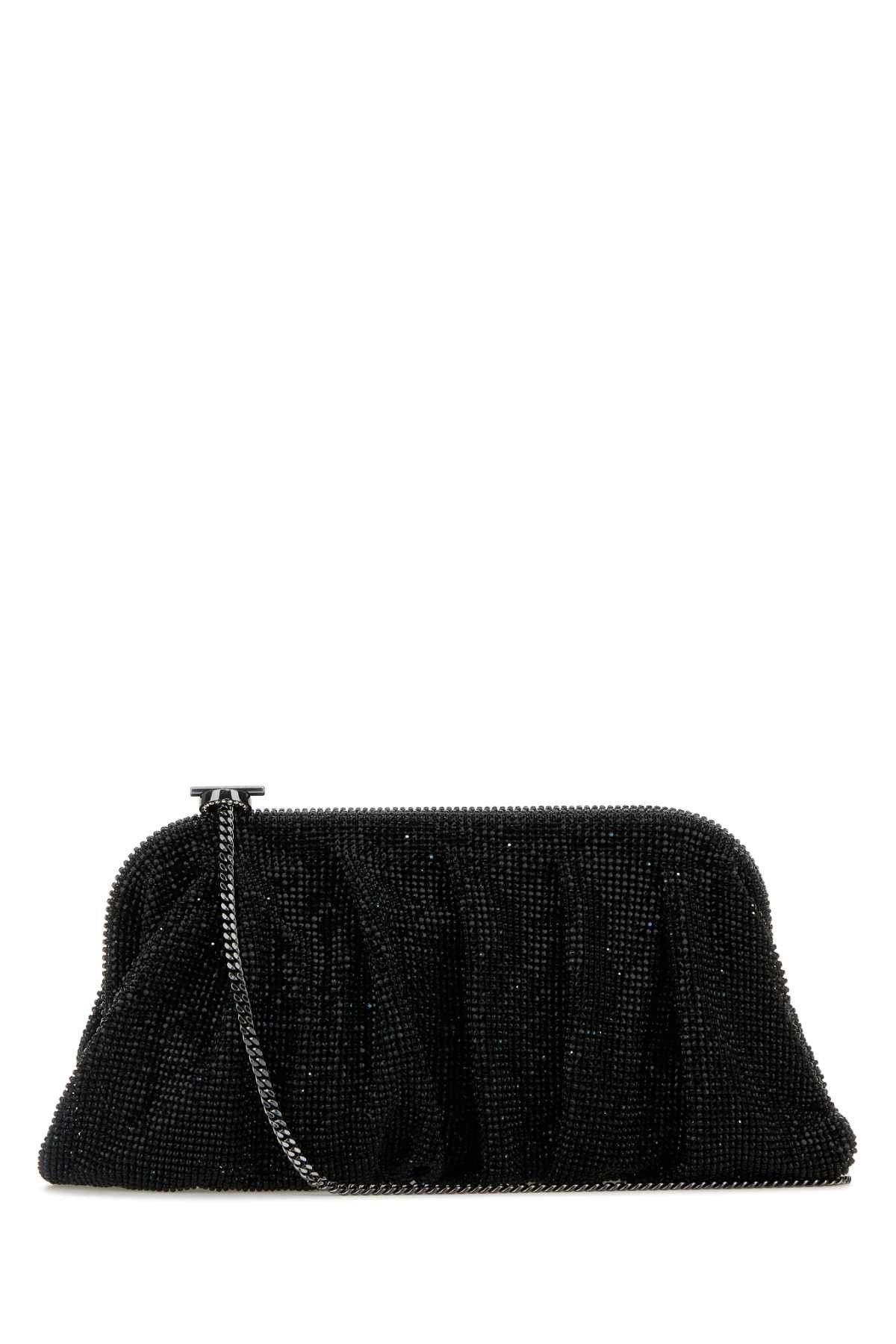 Black Rhinestones Knit Venus La Grande Clutch