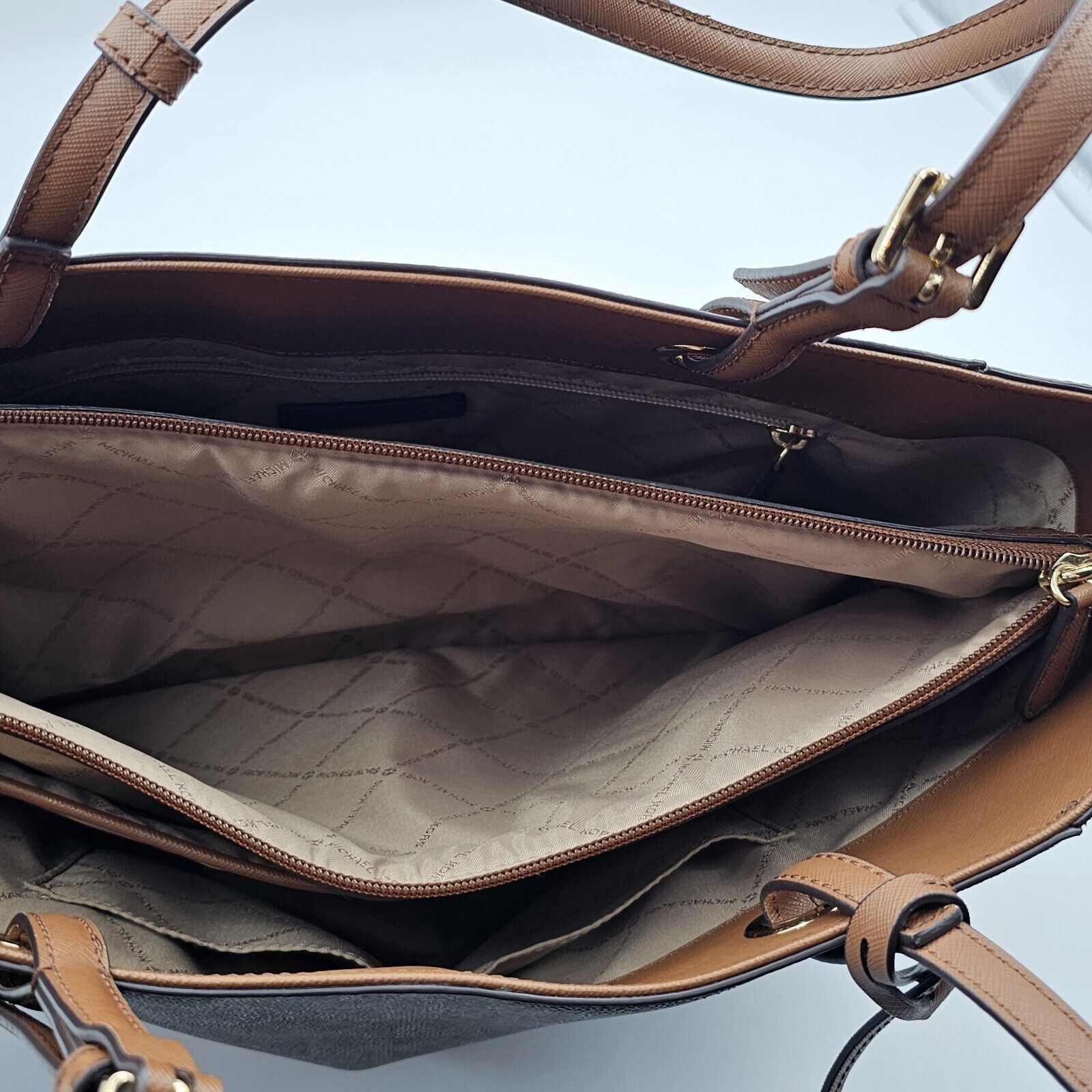 Michael Kors Michael Kors Walsh MK Logo Handbag Tote Purse Brown Tan Gold Size ONE SIZE - 18 Thumbnail