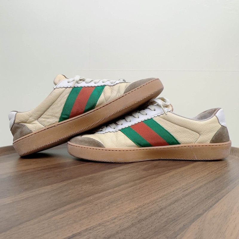 Gucci Gucci G74 Web Beige Green Low-Top Sneakers -2508 Size US 9.5 / EU 42-43 - 7 Thumbnail