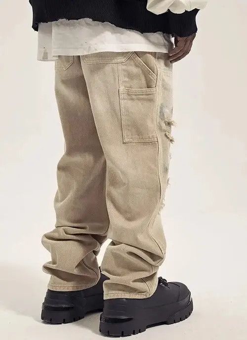 VIBE Beige Paint Splatter Distressed Denim Jeans y2k Size US 33 - 6 Thumbnail