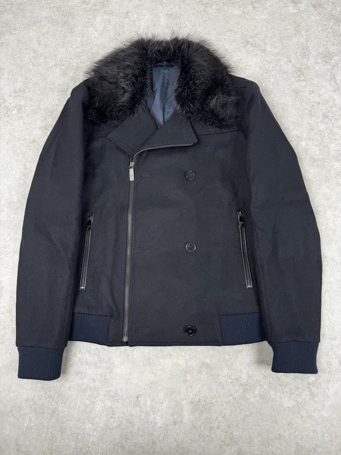 Versace Versace Navy Wool Fur Collar Classy Bomber Jacket Size US M / EU 48-50 / 2 - 1 Thumbnail