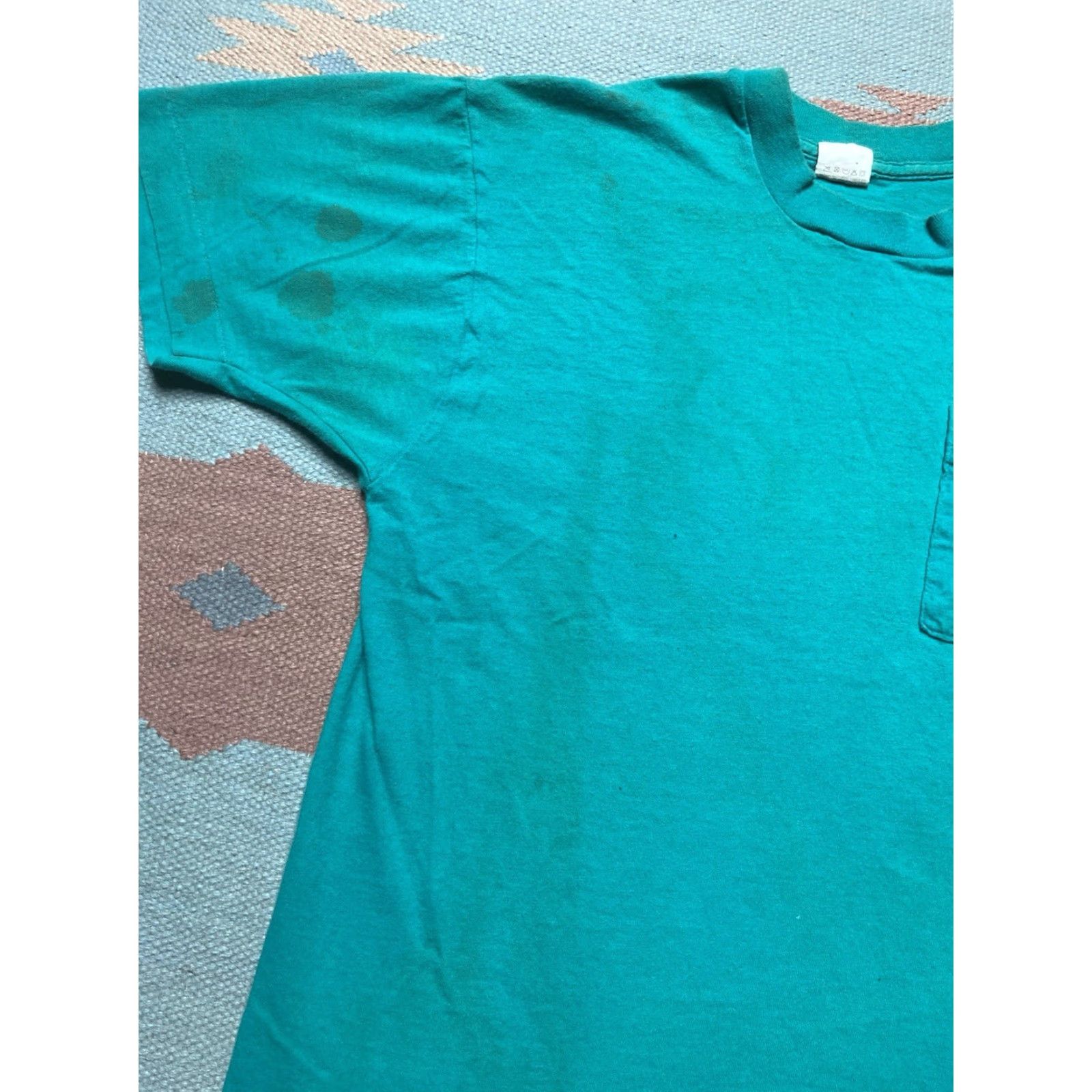 Fruit Of The Loom VINTAGE Fruit of the Loom T-Shirt Pocket Turquoise 80s Large Men Size US L / EU 52-54 / 3 - 5 Thumbnail