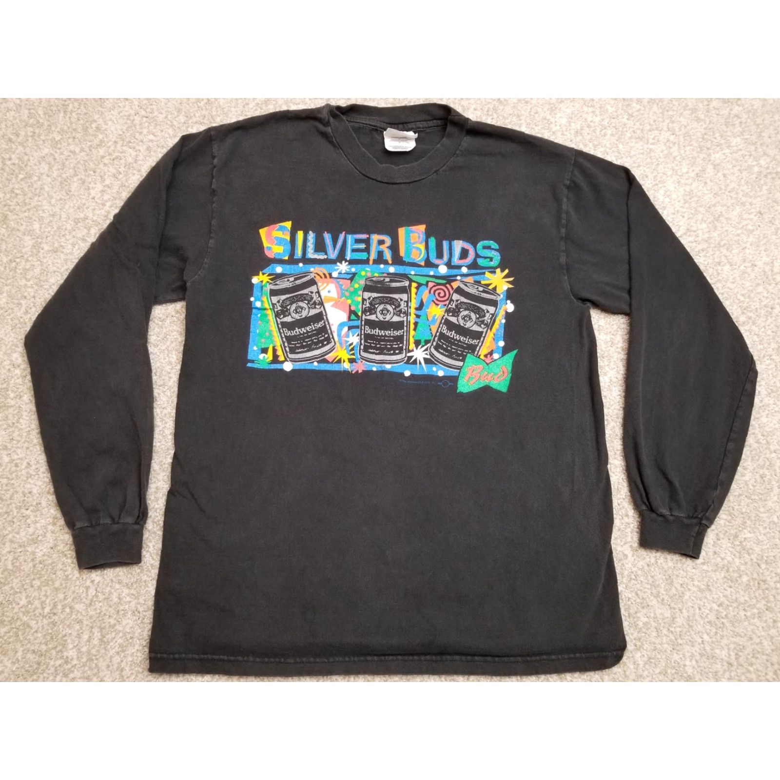 Hanes VINTAGE Budweiser Shirt Mens M Black Christmas Silver Buds Anheuser-Busch LS TEE Size US M / EU 48-50 / 2 - 2 Thumbnail