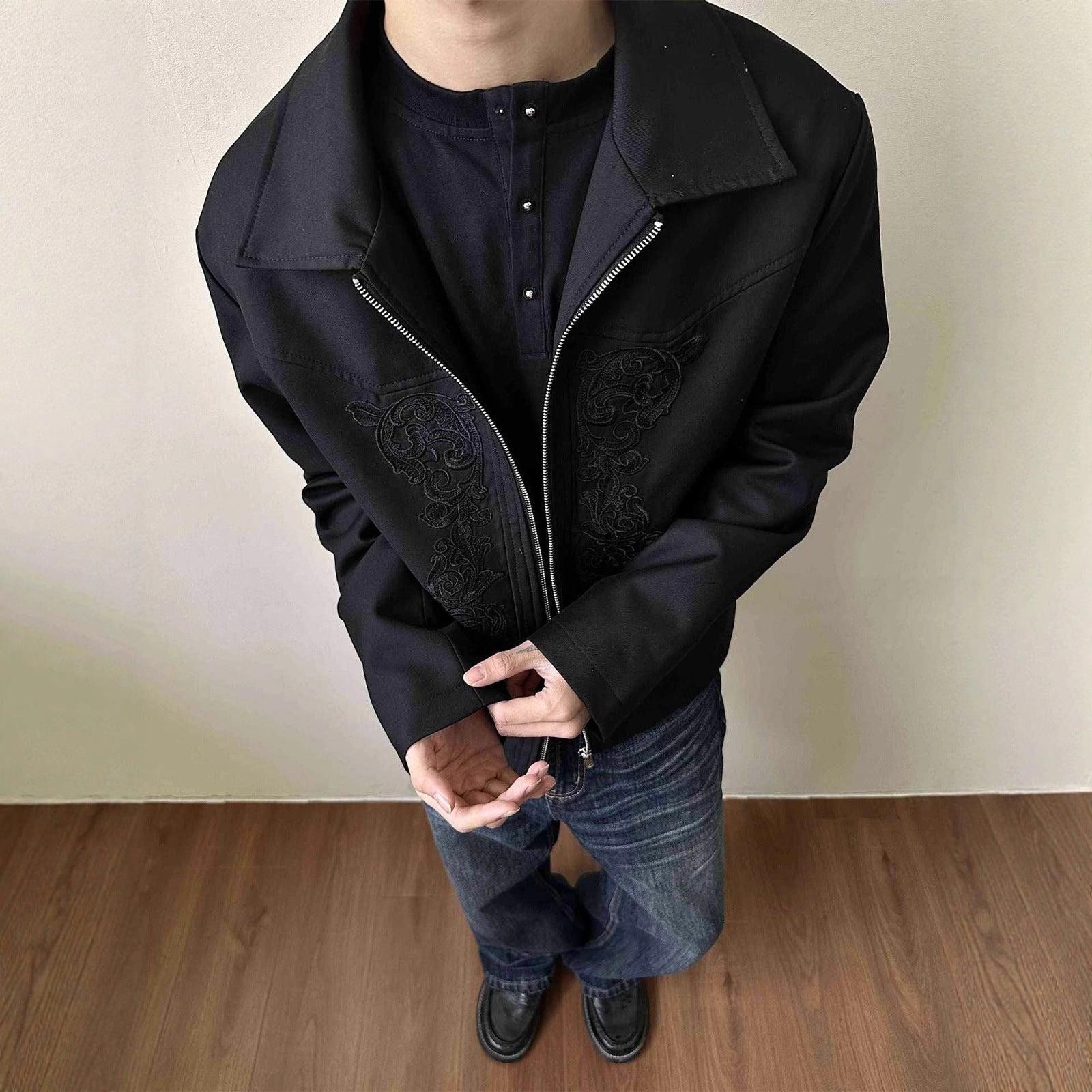 Vintage Black Embroidered Zip-Up Jacket, Men's Outerwear Size US M / EU 48-50 / 2 - 2 Thumbnail