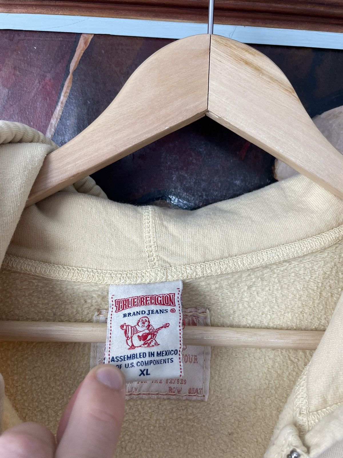 True Religion Y2k Rare Beige Zip Hoodie Drip Spellout Hype