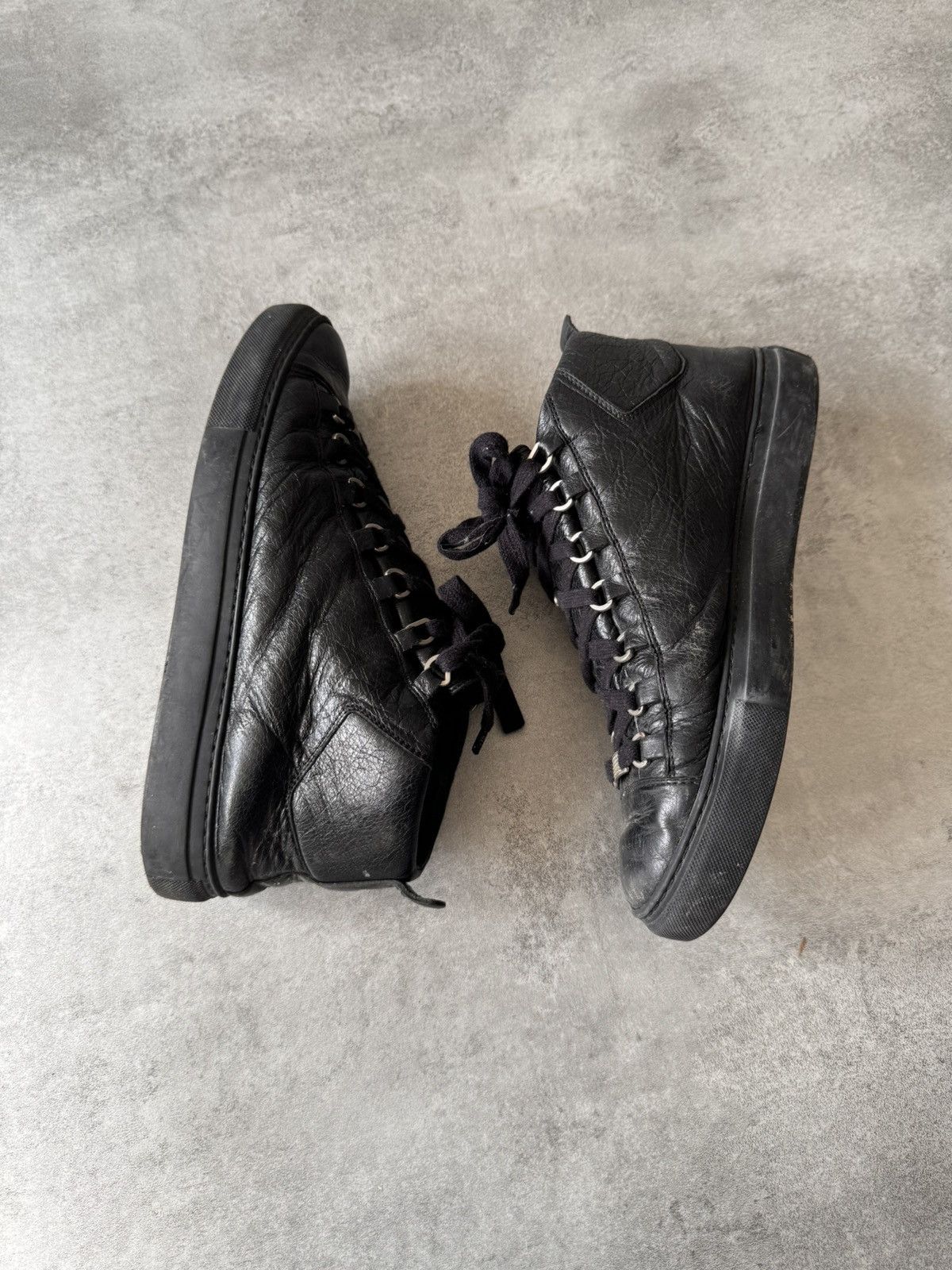 Archival Clothing Balenciaga Vintage Balenciaga Arena High Black Cracked Leather Sneakers Grailed