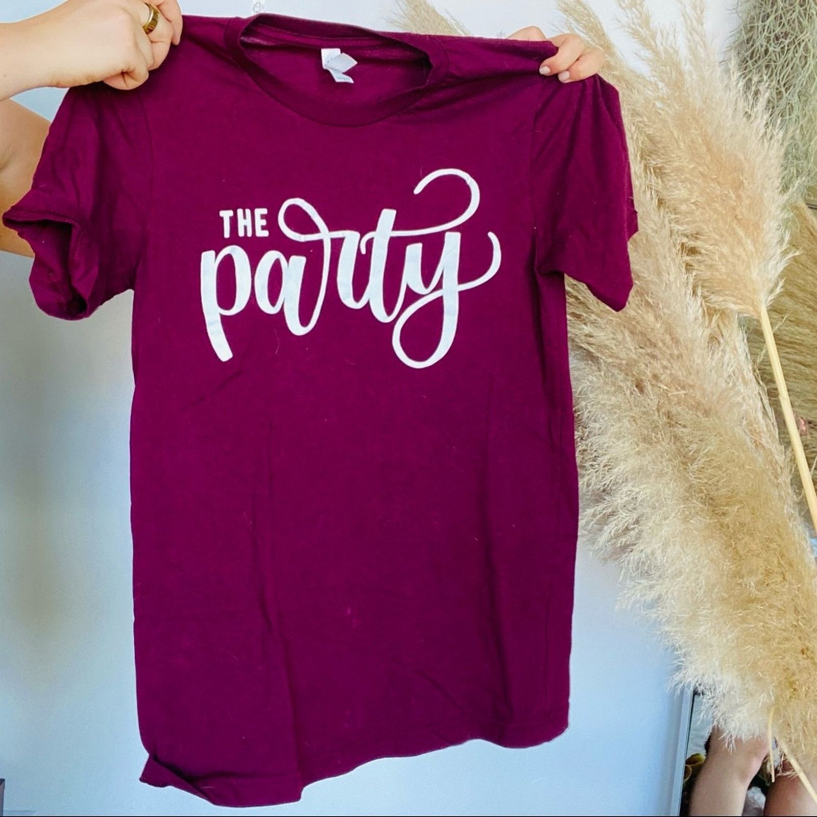 Canvas CANVAS Maroon White Script The Party Screen Tee Shirt Top Size S / US 4 / IT 40 - 4 Thumbnail