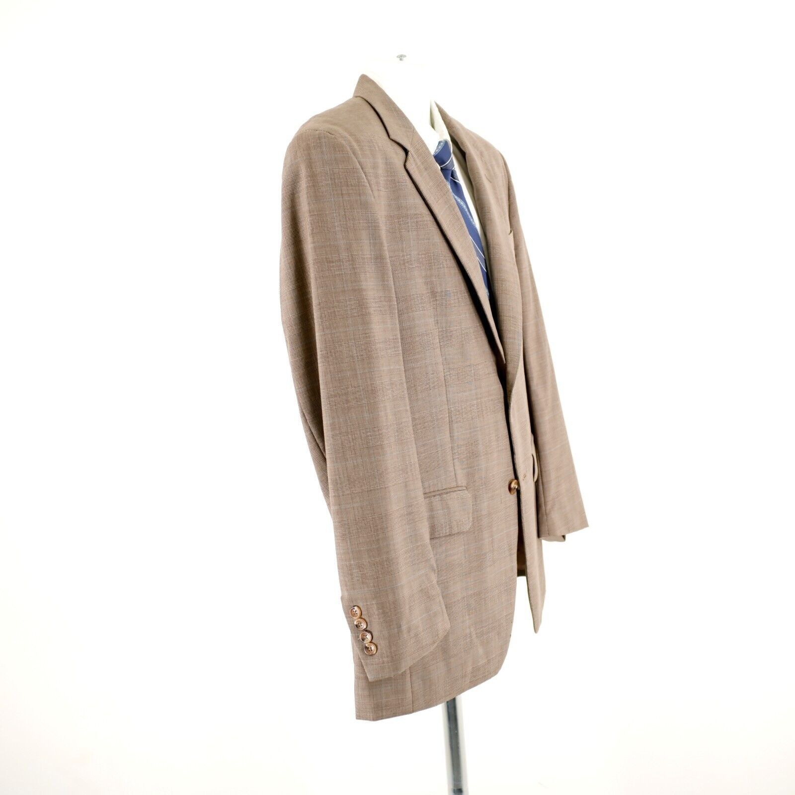 Jos. A. Bank DAMAGED Jos A Bank Wool Tan Glen Plaid Blue Windowpane Blaze Size 44R - 9 Thumbnail