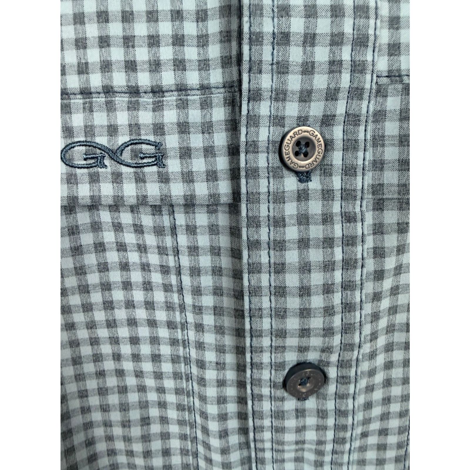 Vintage Game Guard Shirt Men 2XL Button-Up Short Sleeve Blue Polyester Microfiber Breathable Pockets Outdoor Casual Travel Size US XXL / EU 58 / 5 - 4 Thumbnail