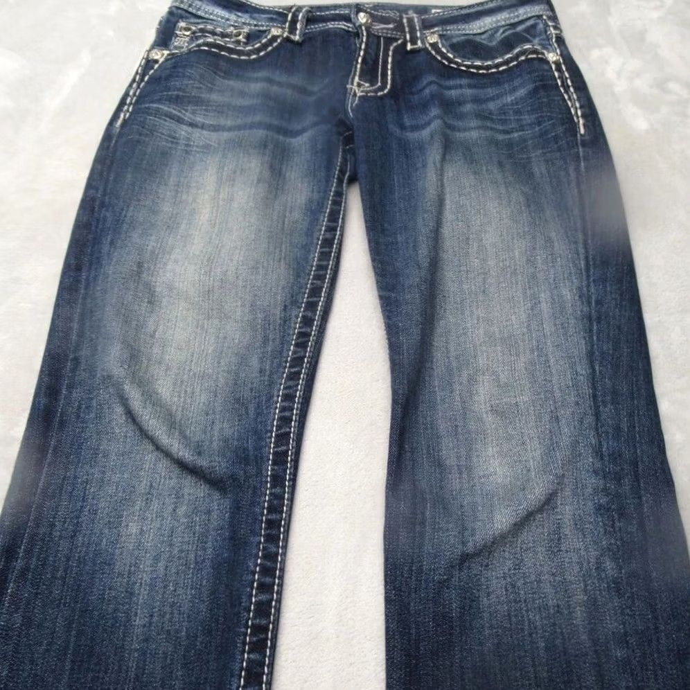 Miss Me VINTAGE Miss Me Jeans Bootcut Womens 26 Inseam 25 Dark Wash Embroidered Rhinestone Logo Pockets Stretch Comfort Denim Jeans Women Size 26" / US 2 / IT 38 - 4 Thumbnail