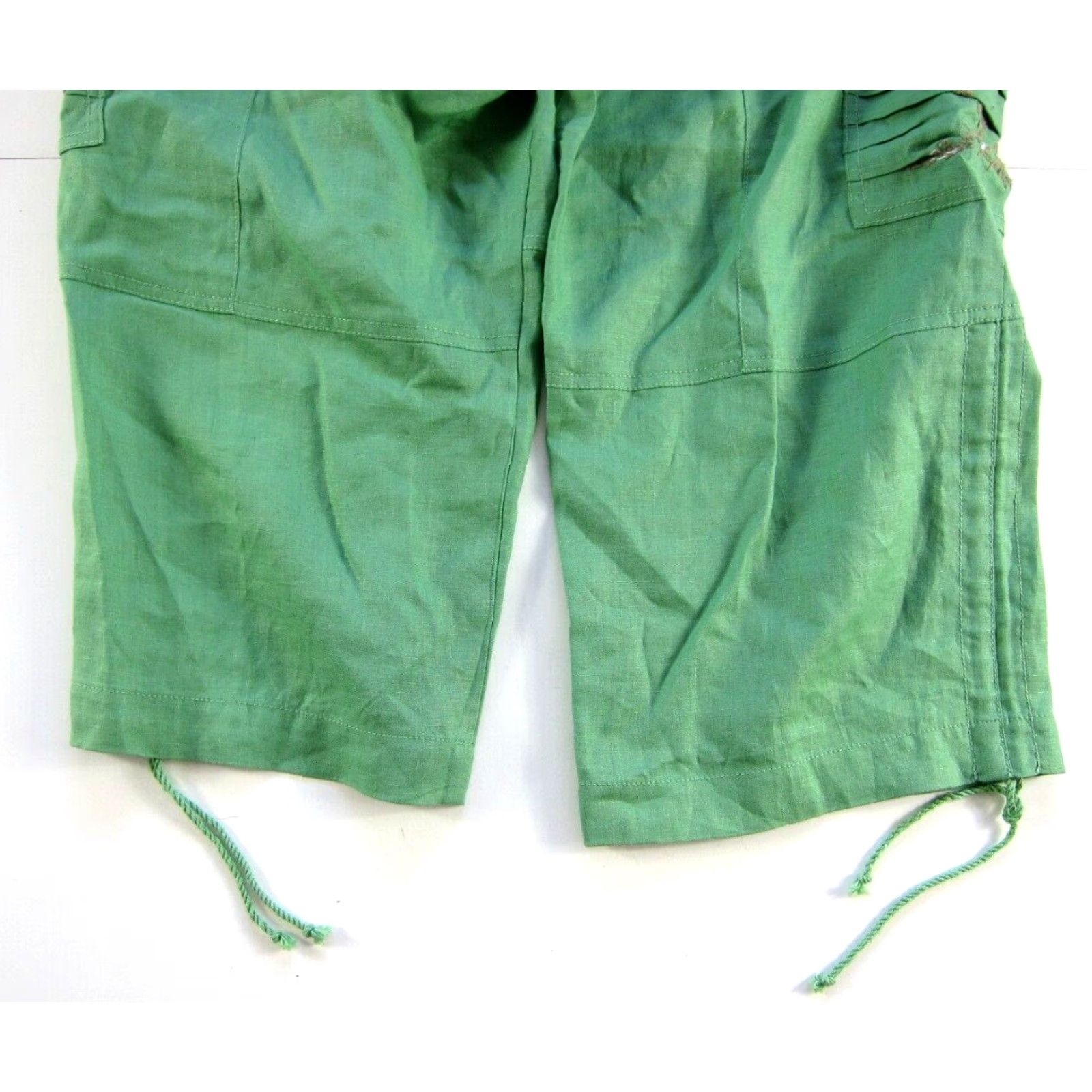Vintage Gianni Binni 100% Linen Green Embroidered Pocket Cargo Wide Leg Capri Pant 12 Size 34" / US 12 / IT 48 - 5 Thumbnail