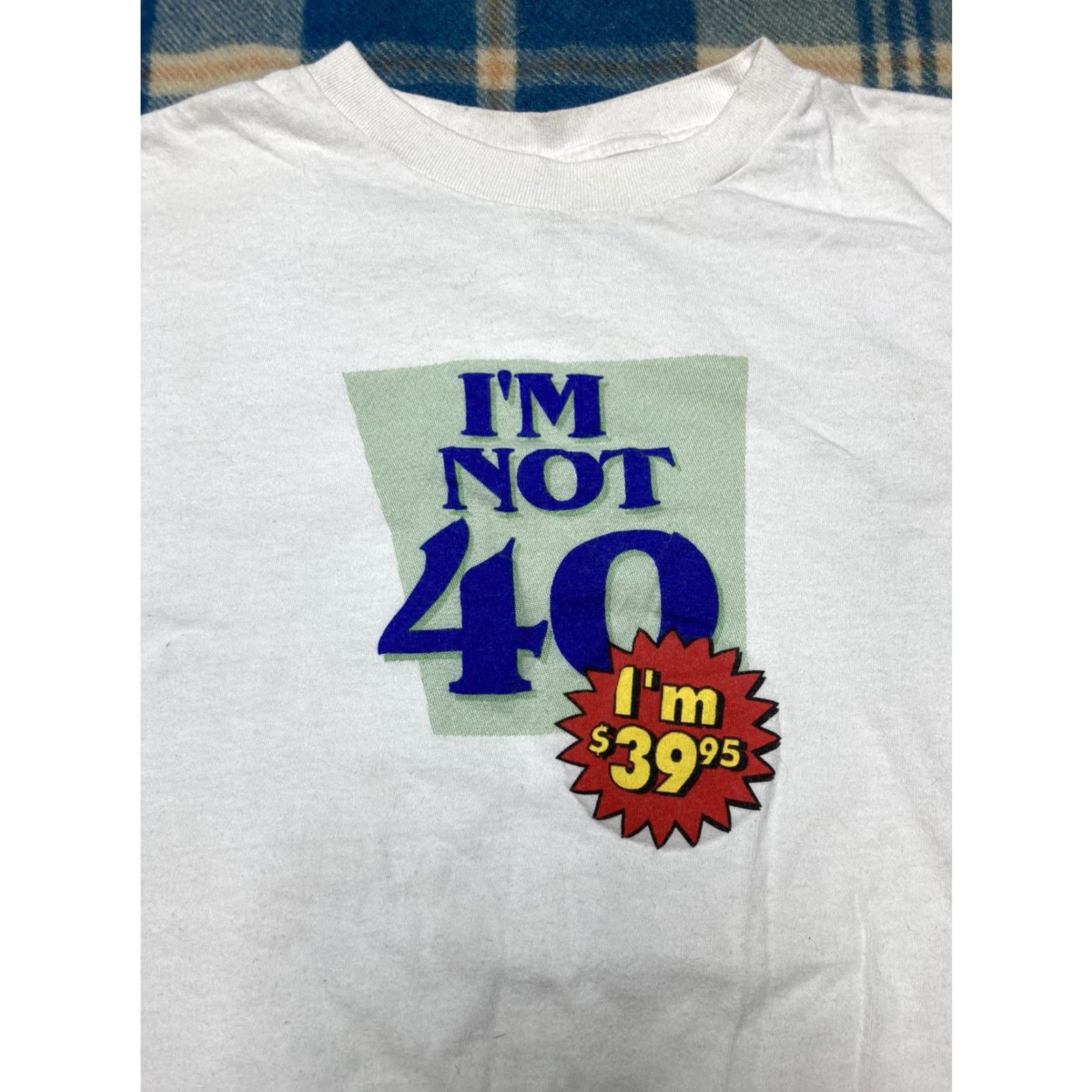 Vintage VINTAGE 90s T-SHIRT I’m not 40 funny joke age on sale L XL Caribbean dream Mens White T-Shirt Dream Funny Caribbean dream Size US L / EU 52-54 / 3 - 2 Thumbnail