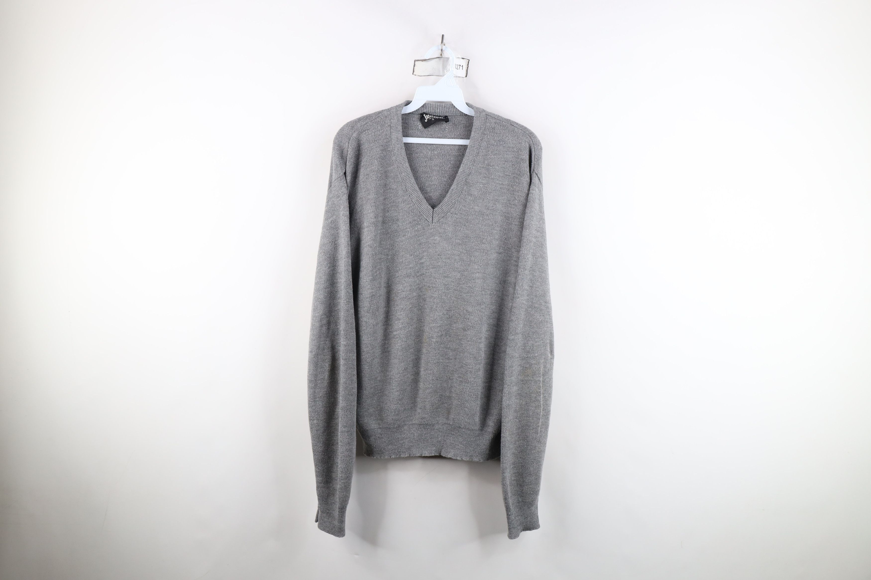 Vintage Vintage 70s Streetwear Knit V-Neck Sweater Heather Gray USA Size US XL / EU 56 / 4 - 1 Thumbnail
