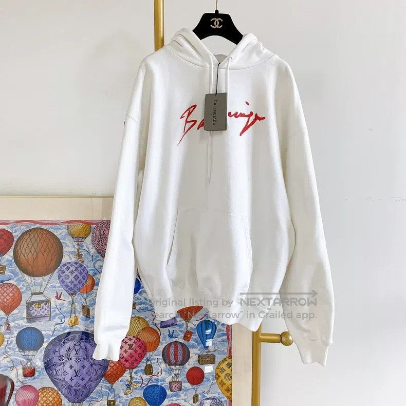 Balenciaga Balenciaga White Letter Logo Hooded Sweatshirt Size US M / EU 48-50 / 2 - 1 Thumbnail
