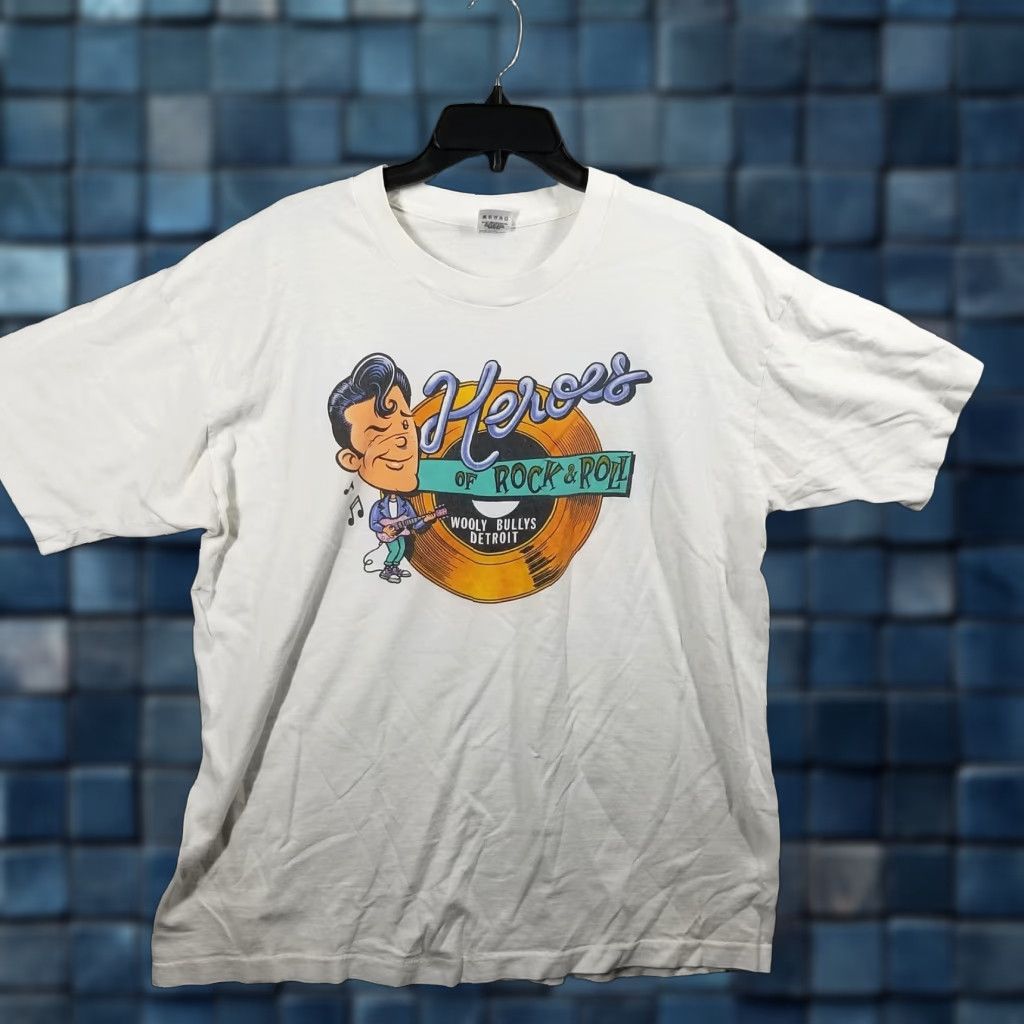 Fruit Of The Loom VINTAGE Music T-Shirt Men XL White 90s Rock & Roll Heroes of Detroit Wooly Bullys Graphic Tee Size US XL / EU 56 / 4 - 1 Thumbnail