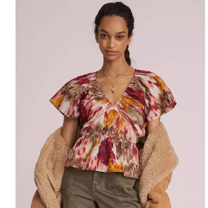 Anthropologie New Painterly Open-Back Blouse Love The Label $130 XS Size XS / US 0-2 / IT 36-38 - 2 Thumbnail