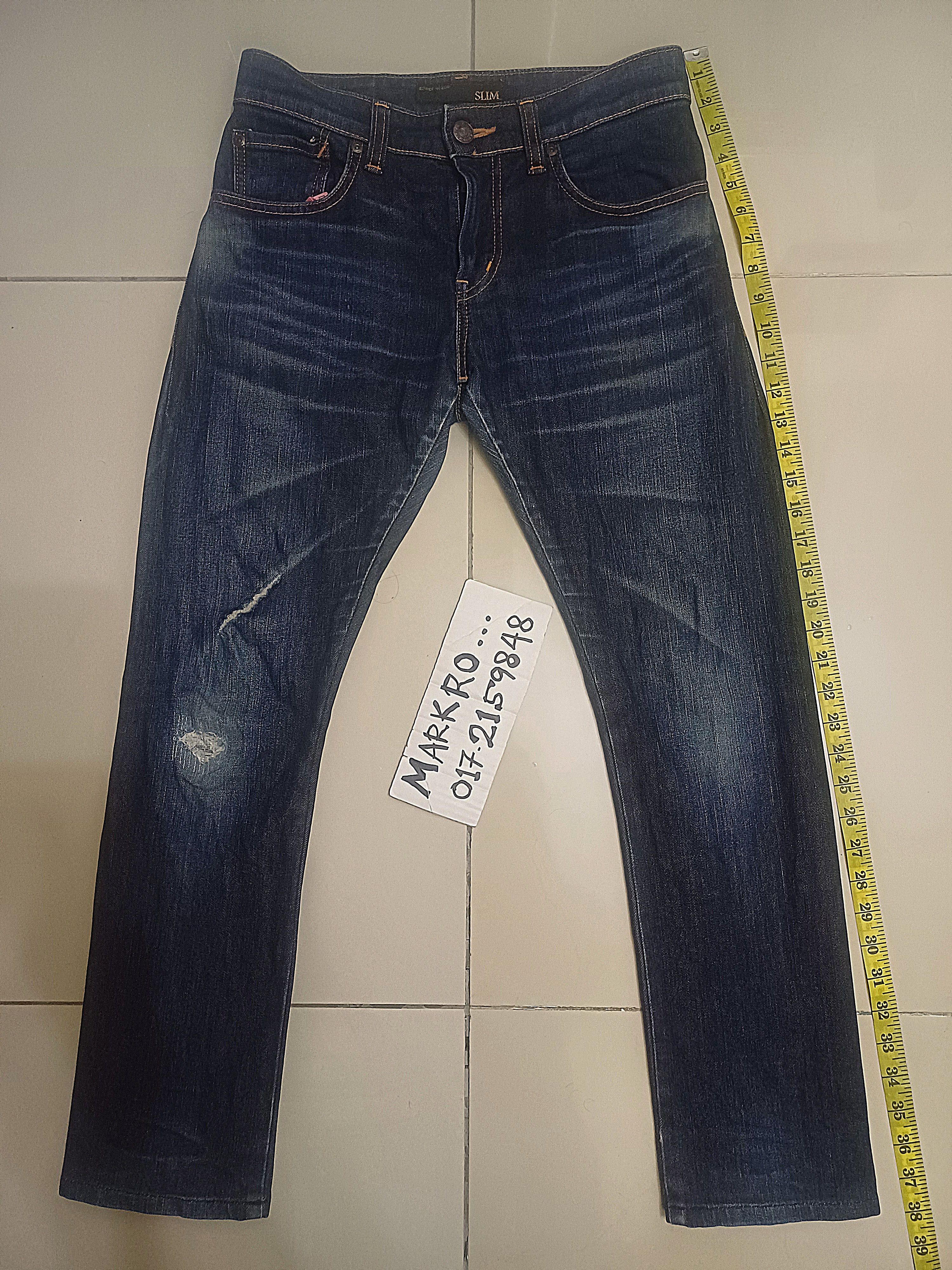image of Distressed Denim x Edwin Nice Distressed Slim Fit Edwin Jeans in Dark Blue Fade, Women's (Size 28)