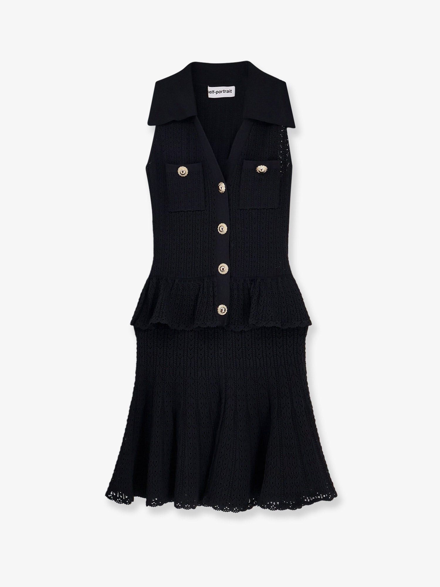 【関税&送料込】Self Portrait Perforated Knit Dress With Jew Self-Portrait Perforated Knit Short Dress With Jewel Buttons