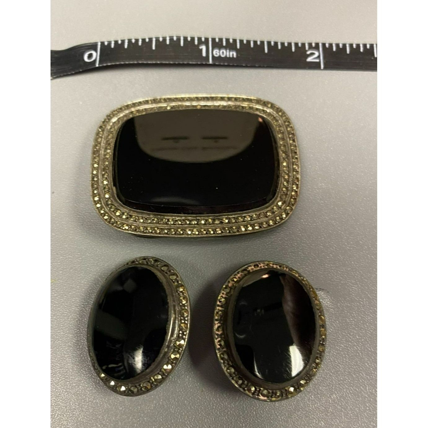 Other Vintage Onyx & Sterling Silver Brooch and Clip on Earring Se Size ONE SIZE - 9 Thumbnail