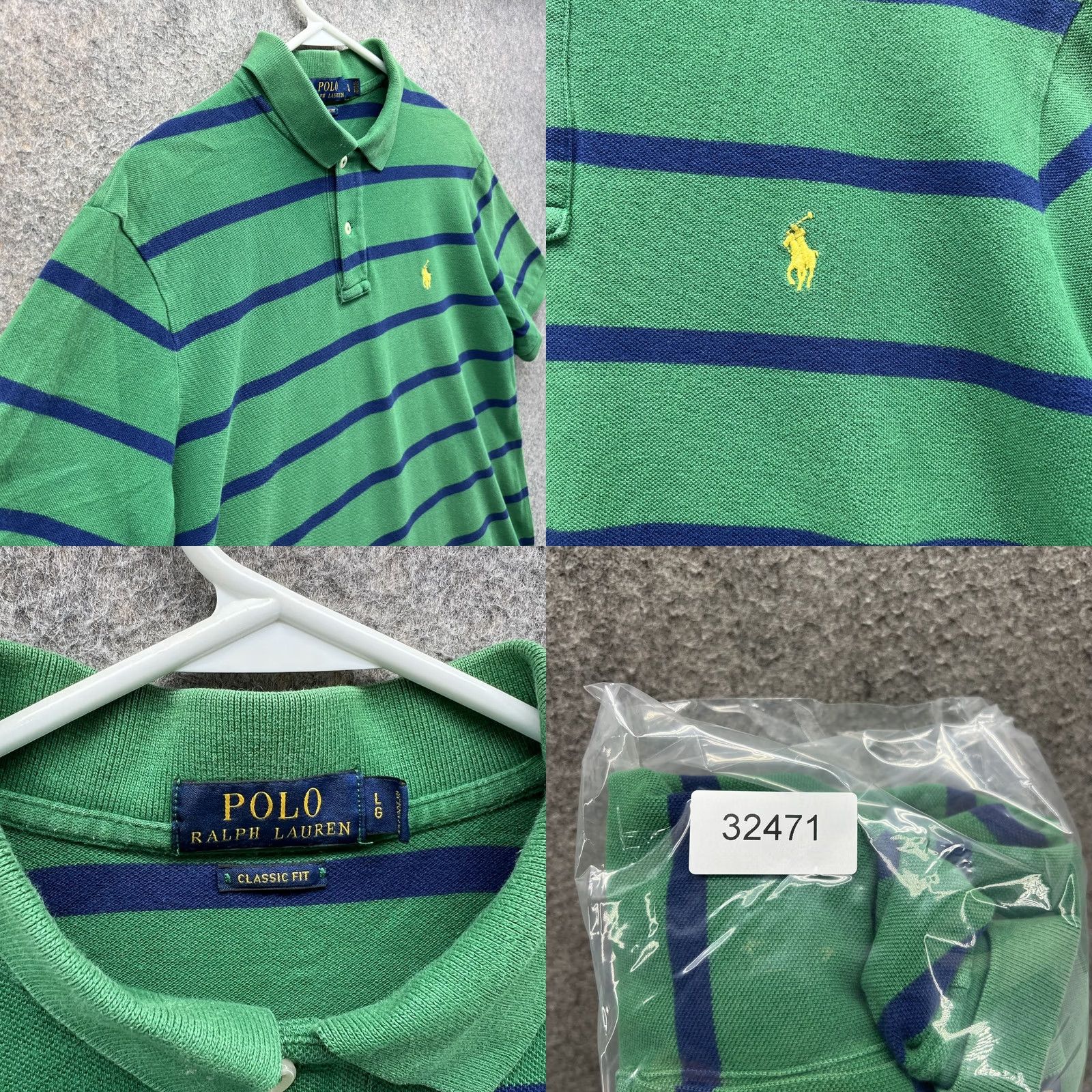 Polo Ralph Lauren VINTAGE Ralph Lauren Polo Shirt Mens Large Green Blue Stripe Classic Fit Cotton Size US L / EU 52-54 / 3 - 8 Thumbnail