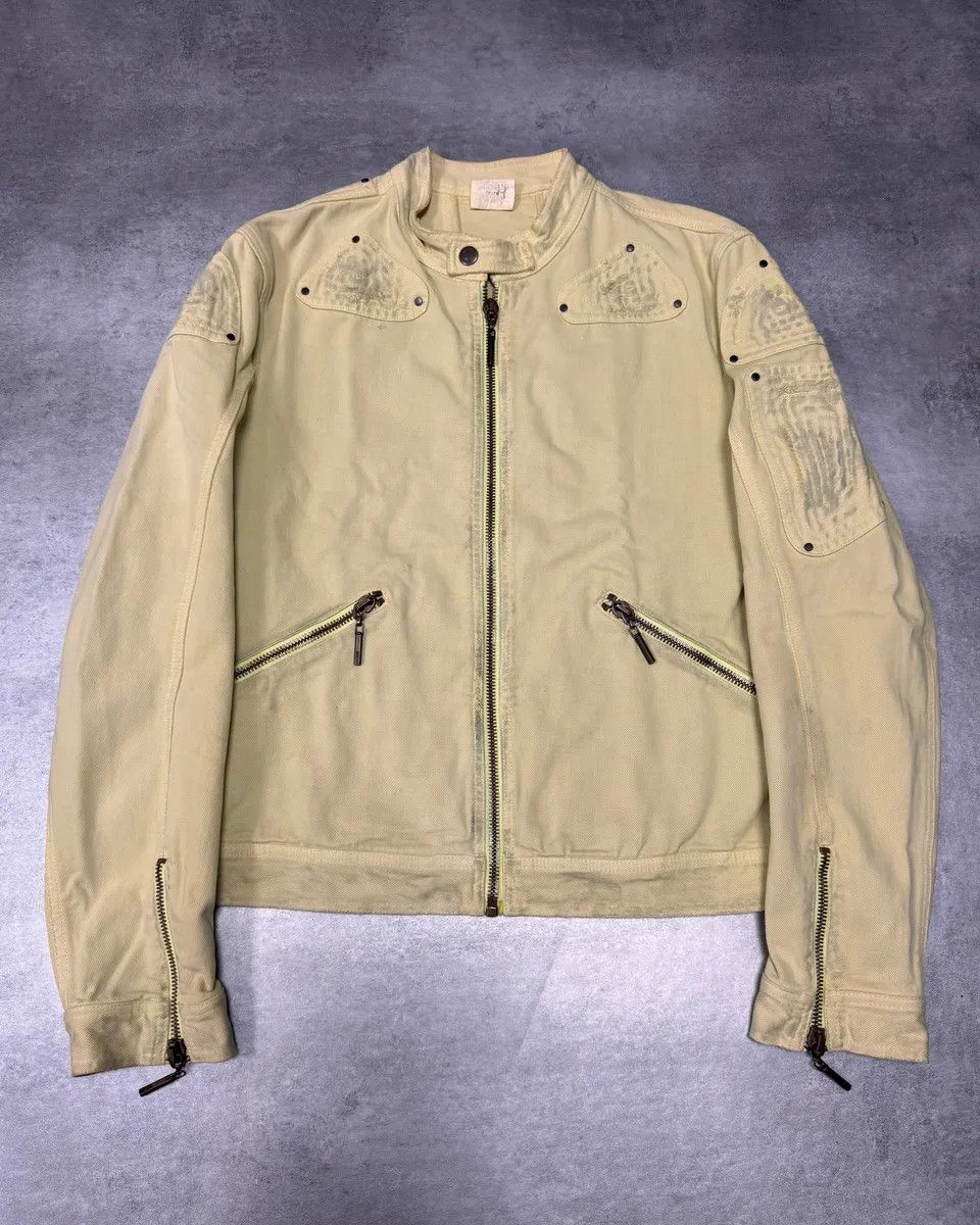Just Cavalli 2000s Cavalli Biker Reinforced Beige Denim Jacket Size US M / EU 48-50 / 2 - 1 Thumbnail
