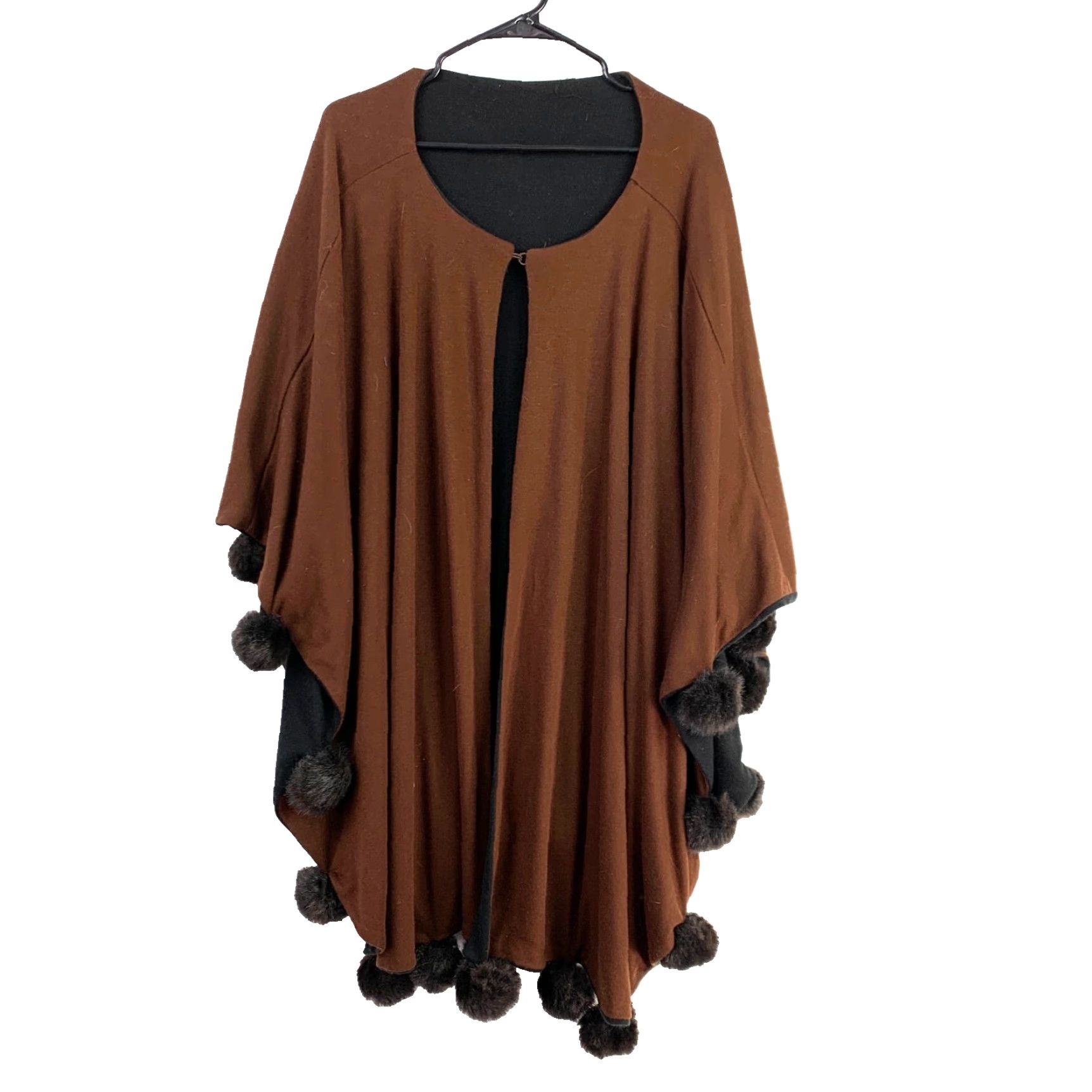 Bally Vintage Handmade Pom Poms Ball Fringe Brown Poncho Cape Shawl Poncho Women One Size Brown Fringe Women MenS? Size ONE SIZE - 2 Thumbnail