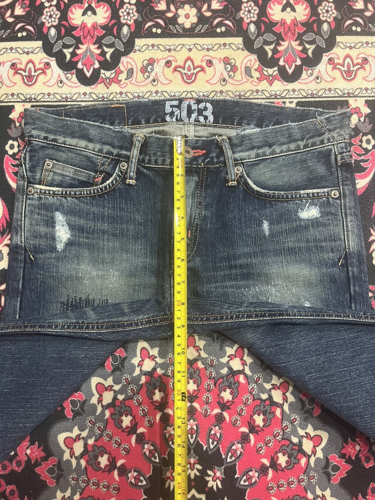 Tornado Mart Vintage Japan Edwin Miss 503 Dark Blue Distressed Flare Jean Size 31" - 16 Thumbnail