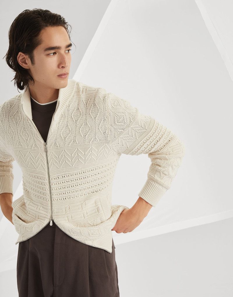 Brunello Cucinelli o1w1db10326 Cardigan in Open White Size US L / EU 52-54 / 3 - 4 Thumbnail