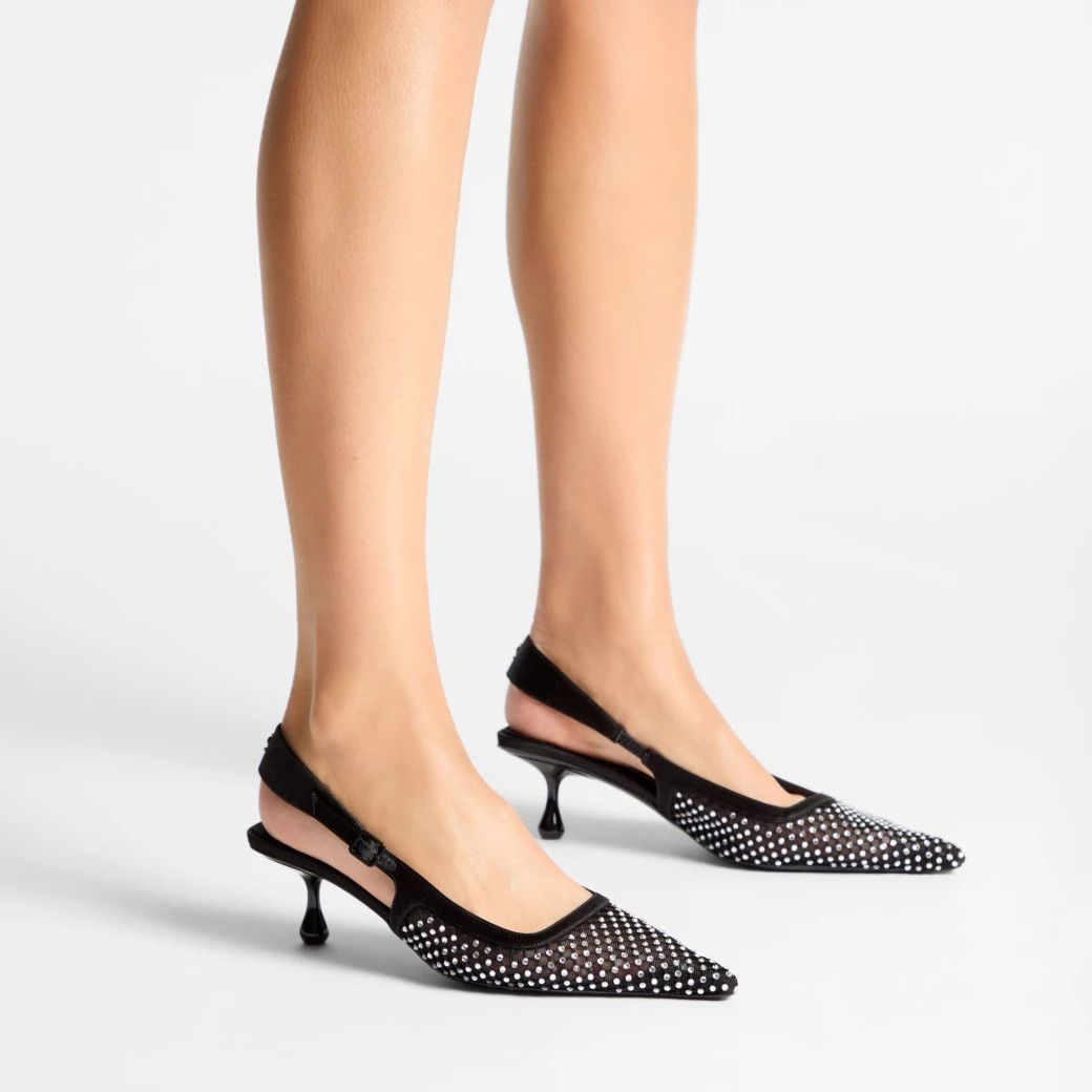 Jimmy Choo o1s22i1n1024 Mesh & Satin Slingback Pumps in Black Size US 11 / IT 41 - 2 Thumbnail