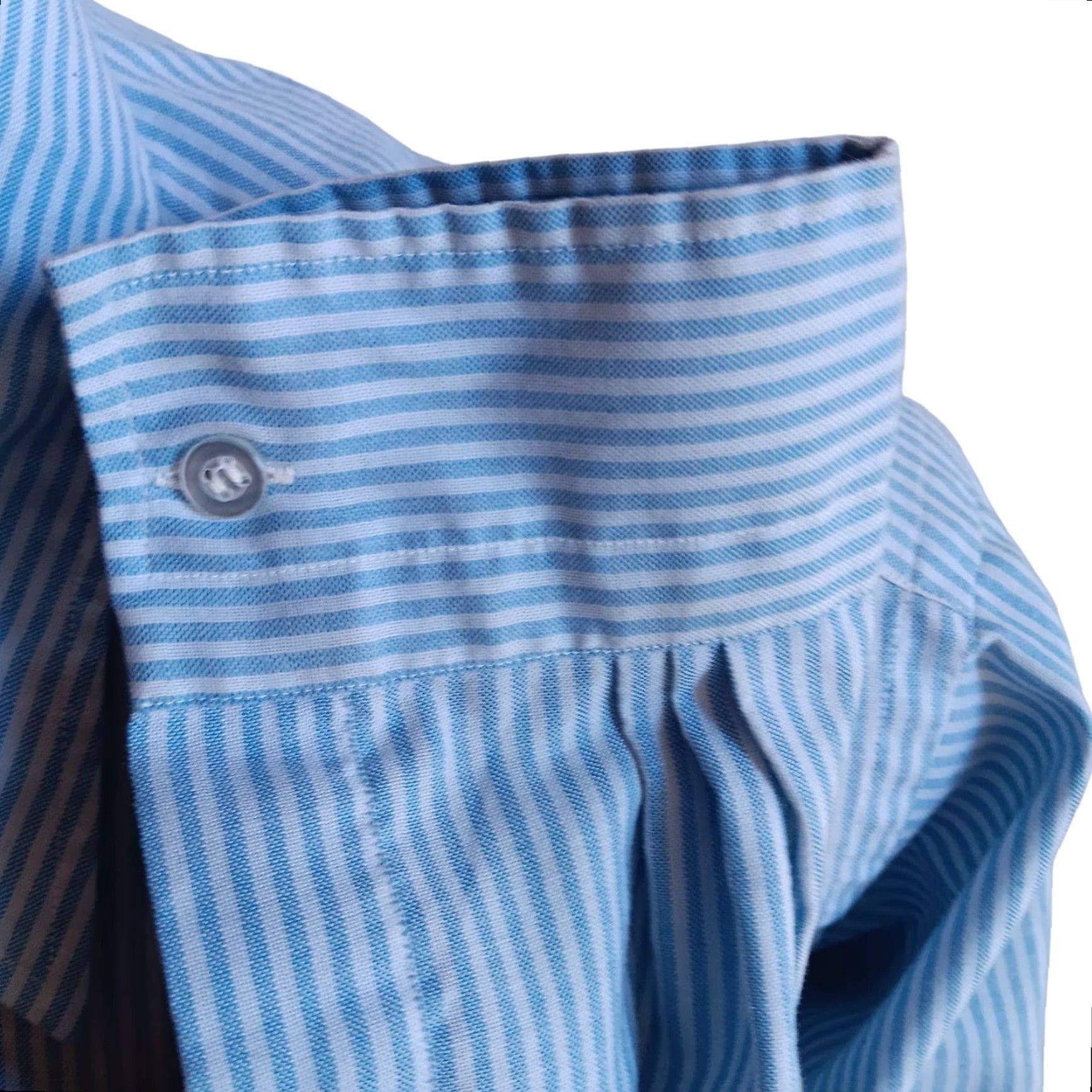 VINTAGE Shirt Brokers 70s Dress Shirt Large Blue Striped Embroidered Monogram Long Sleeve Mens