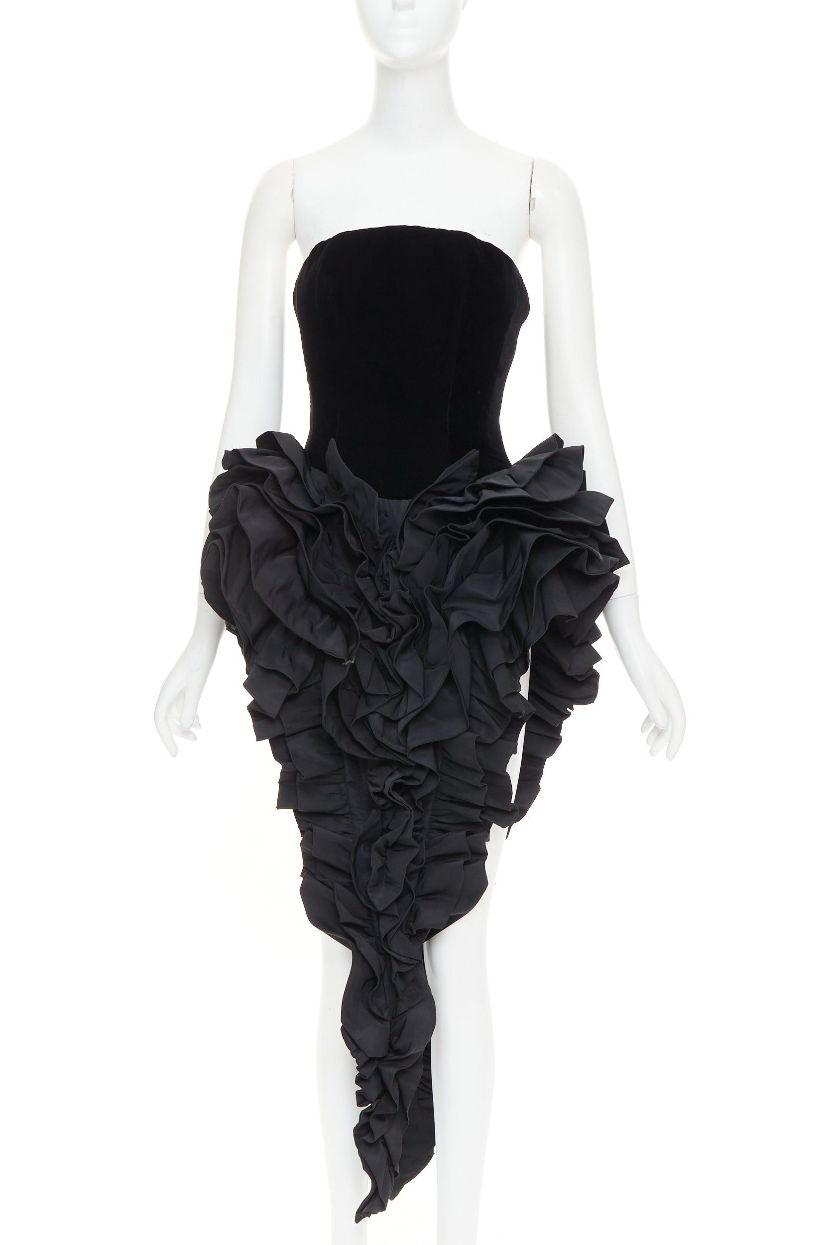 Alexandre Vauthier rare ALEXANDRE VAUTHIER COUTURE black velvet taffeta ruffle high slit bodysuit dress Size S / US 4 / IT 40 - 1 Thumbnail