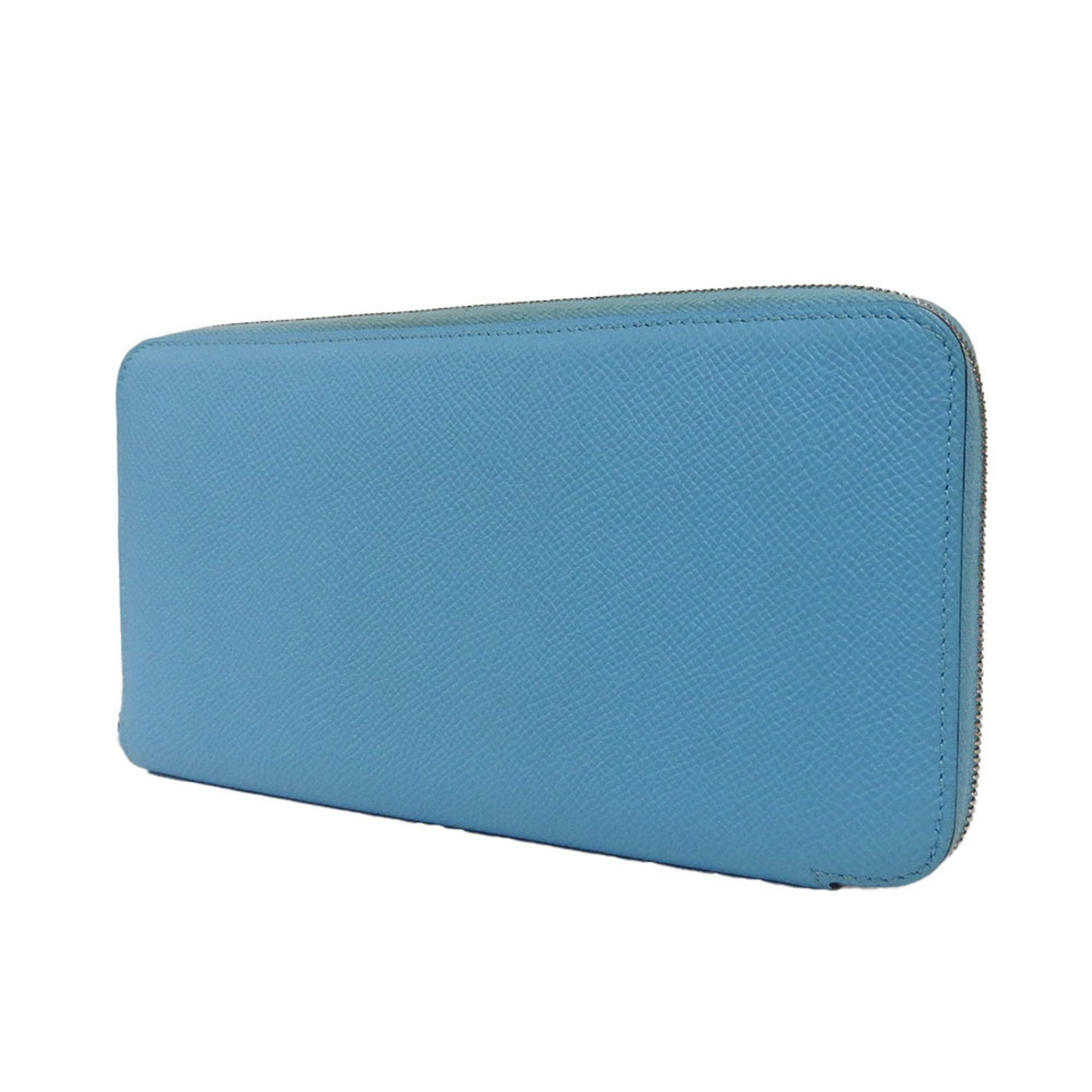image of Hermes Long Wallet Azap Silkin Veau Epsom Silk Blue Nole D Engraved Round Accessory Women's Men's
