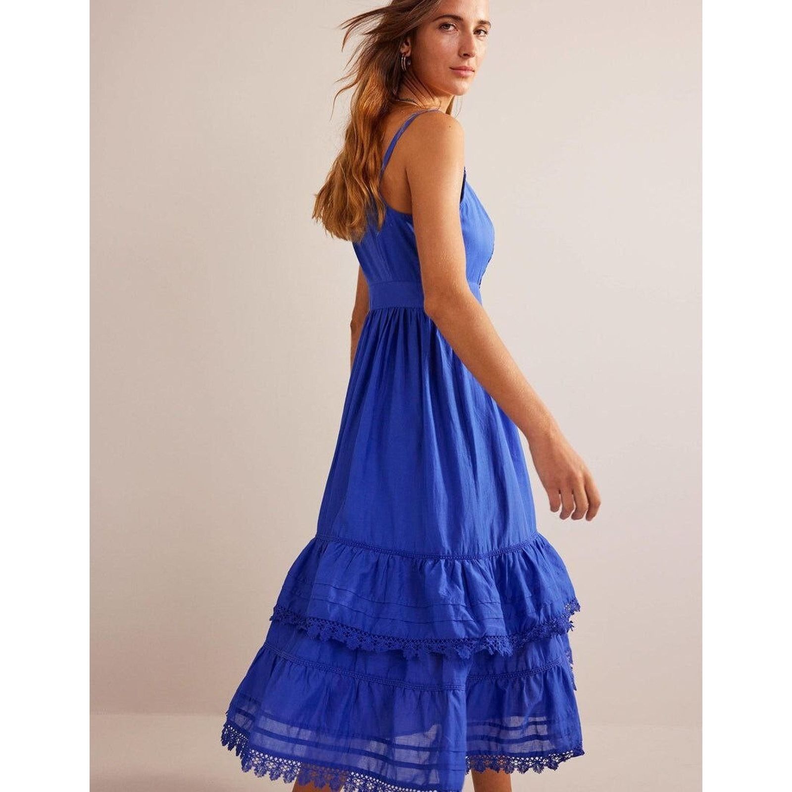 Boden Boden Women Tiered Trim Midi Dress Button cotton 14 A000070 Size XL / US 12-14 / IT 48-50 - 2 Thumbnail