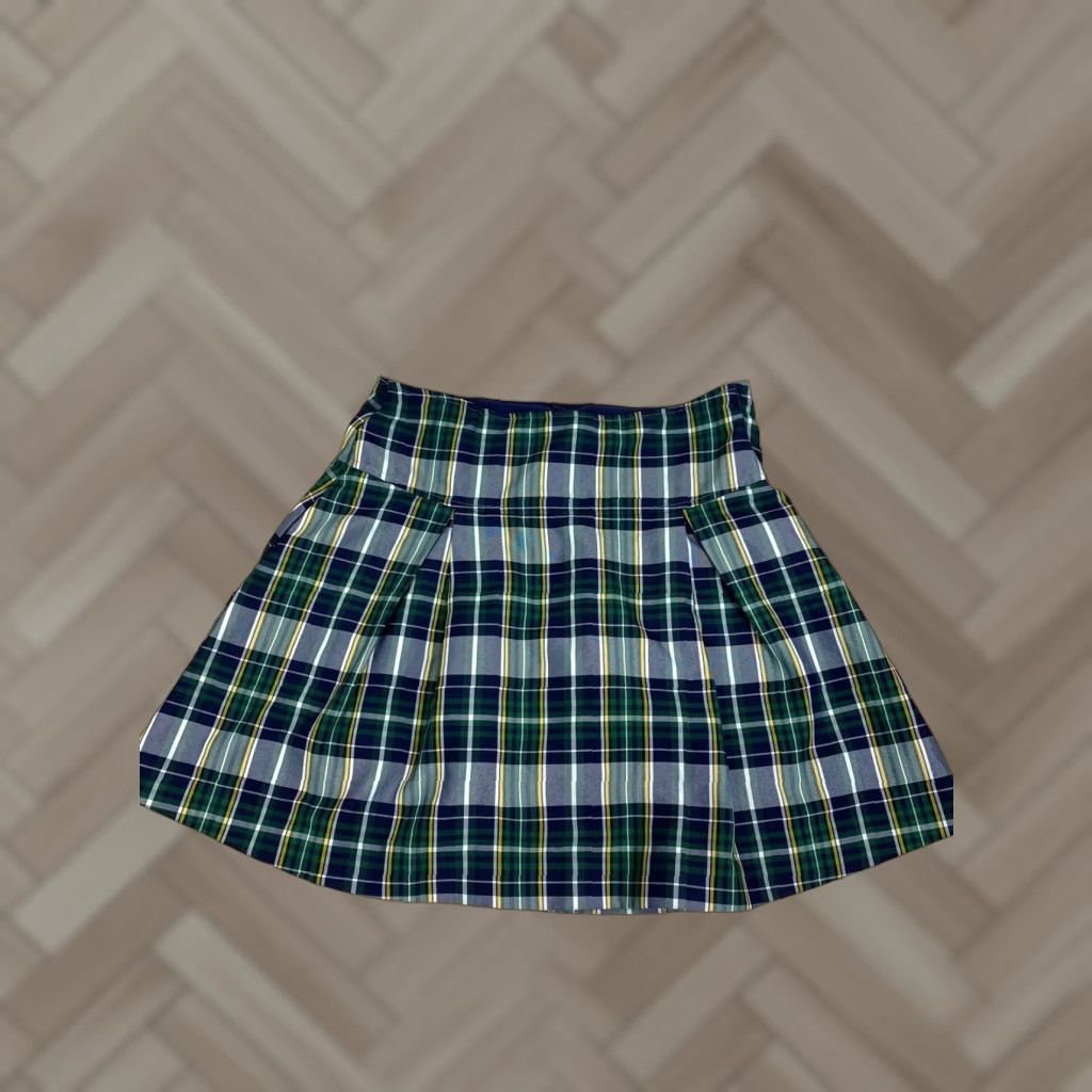 Vintage Dennis Mini Skirt Green Pleated Plaid Girls Size 14 1990s Secretary Geek US Made Size 36" / US 14 / IT 50 - 1 Thumbnail