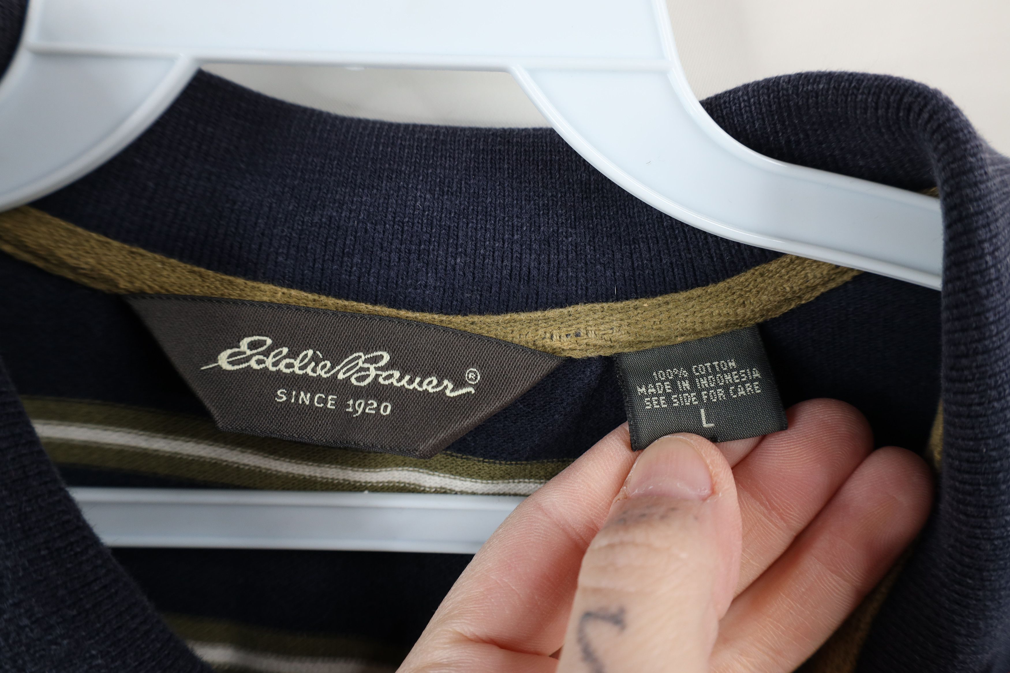 Eddie Bauer × Vintage Vintage 90s Eddie Bauer Thermal Knit Long Sleeve Rugby Polo Size US L / EU 52-54 / 3 - 7 Thumbnail