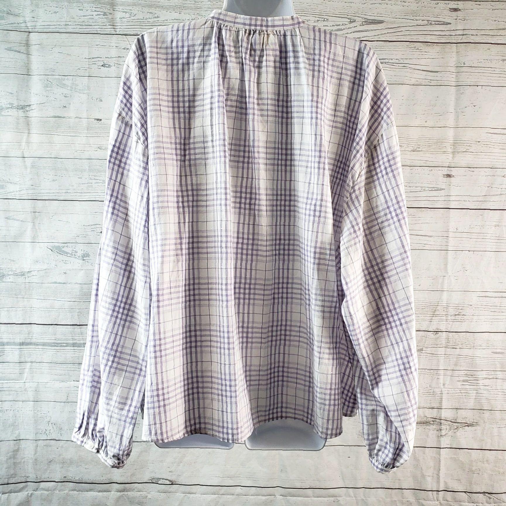 Vintage Universal Thread Top Womens Sz Large Purple White Plaid Long Sleeve Cotton Blend Size L / US 10 / IT 46 - 4 Thumbnail