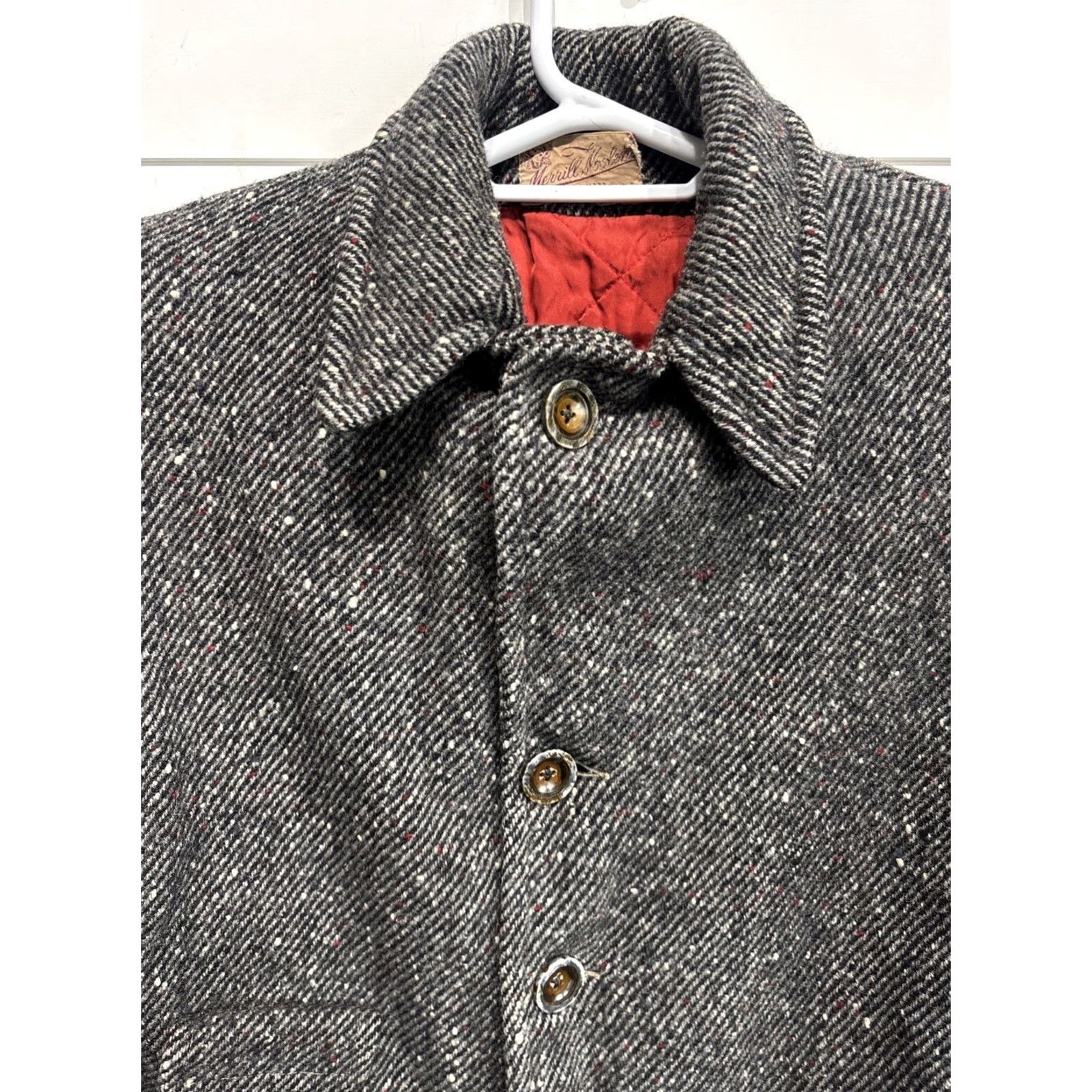 Vintage VINTAGE Merrill Woolen Mills Lined Peacoat Jacket Mens Large Gray Herringbone 1950s Wool USA MADE Size US L / EU 52-54 / 3 - 2 Thumbnail