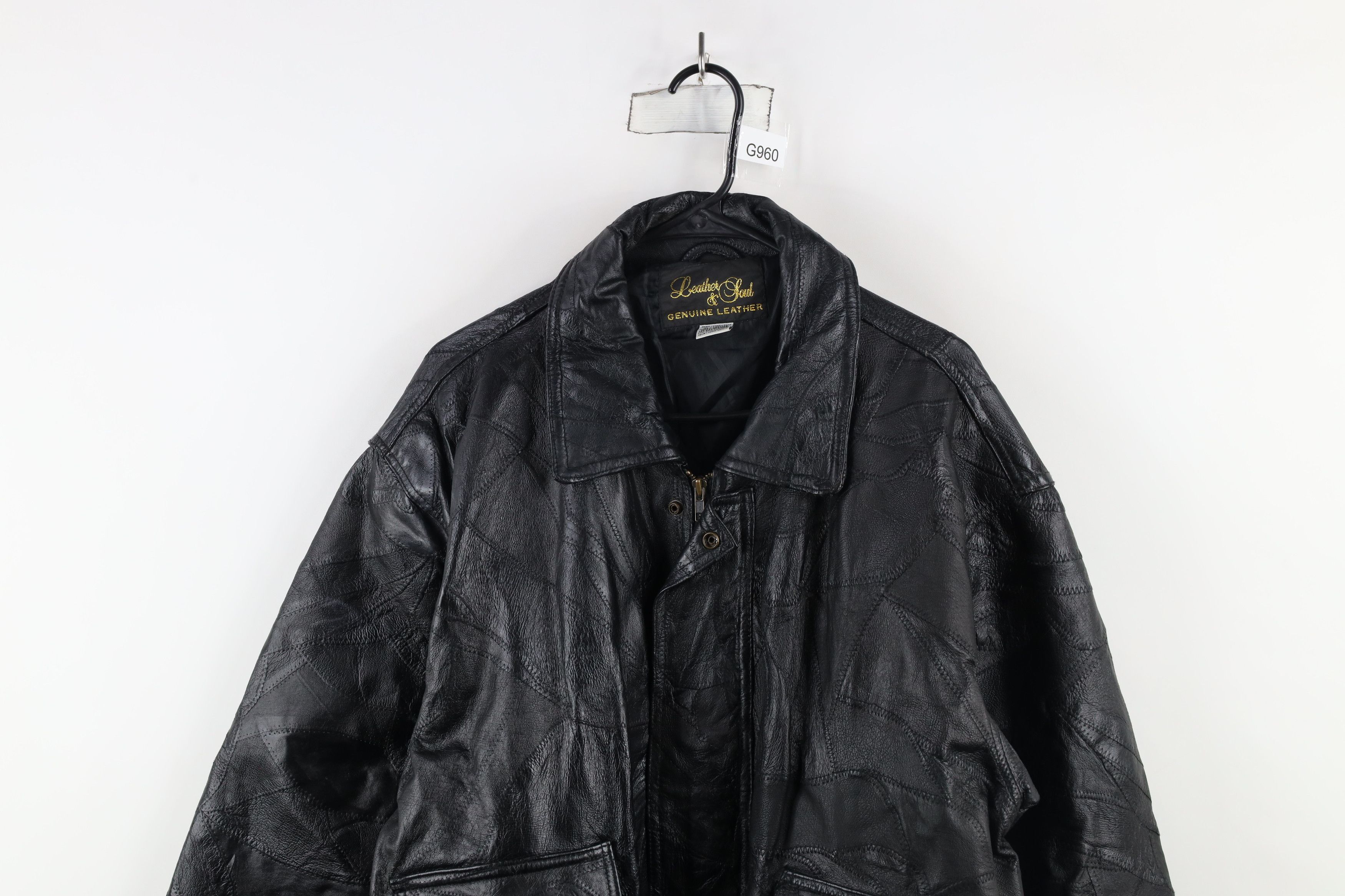 Vintage Vintage 90s Streetwear Patchwork Leather Bomber Jacket Black Size US XL / EU 56 / 4 - 2 Thumbnail