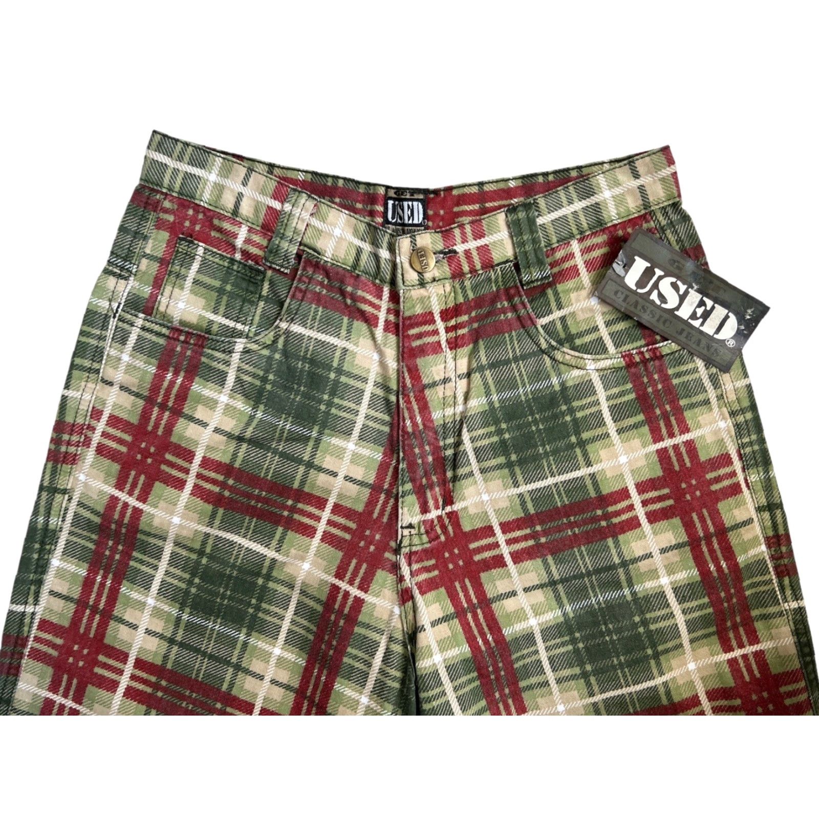 Wrangler VINTAGE Wrangler Plaid Denim Shorts Mens 29 Green 90s Deadstock NWT Cotton Denim Jeans Shorts Size US 29 - 6 Thumbnail