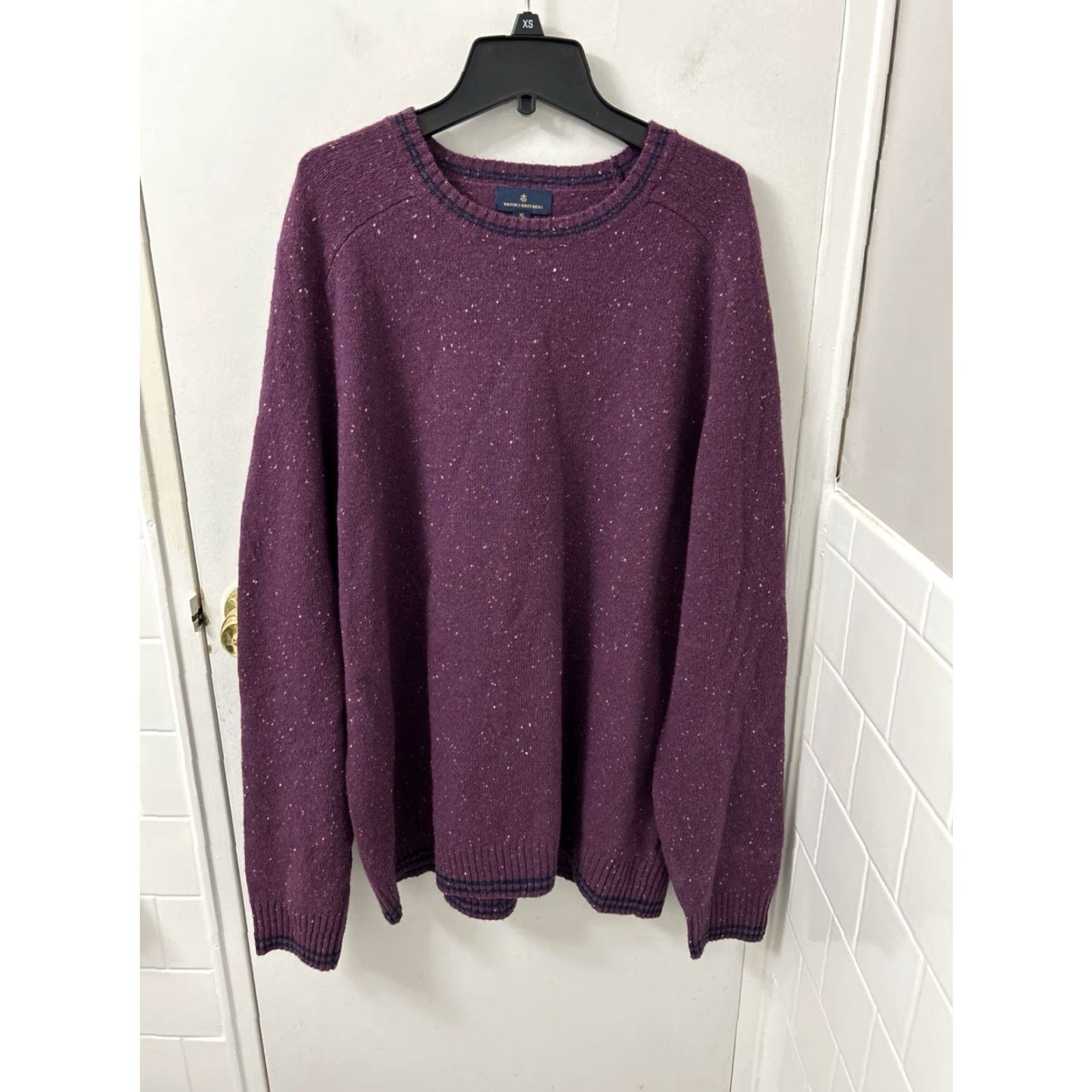 Brooks Brothers Brooks Brothers Sweater Mens XL Purple Lambswool Crewneck Pullover L/S, Tweed, Logo, Regular Fit Size US XL / EU 56 / 4 - 2 Thumbnail