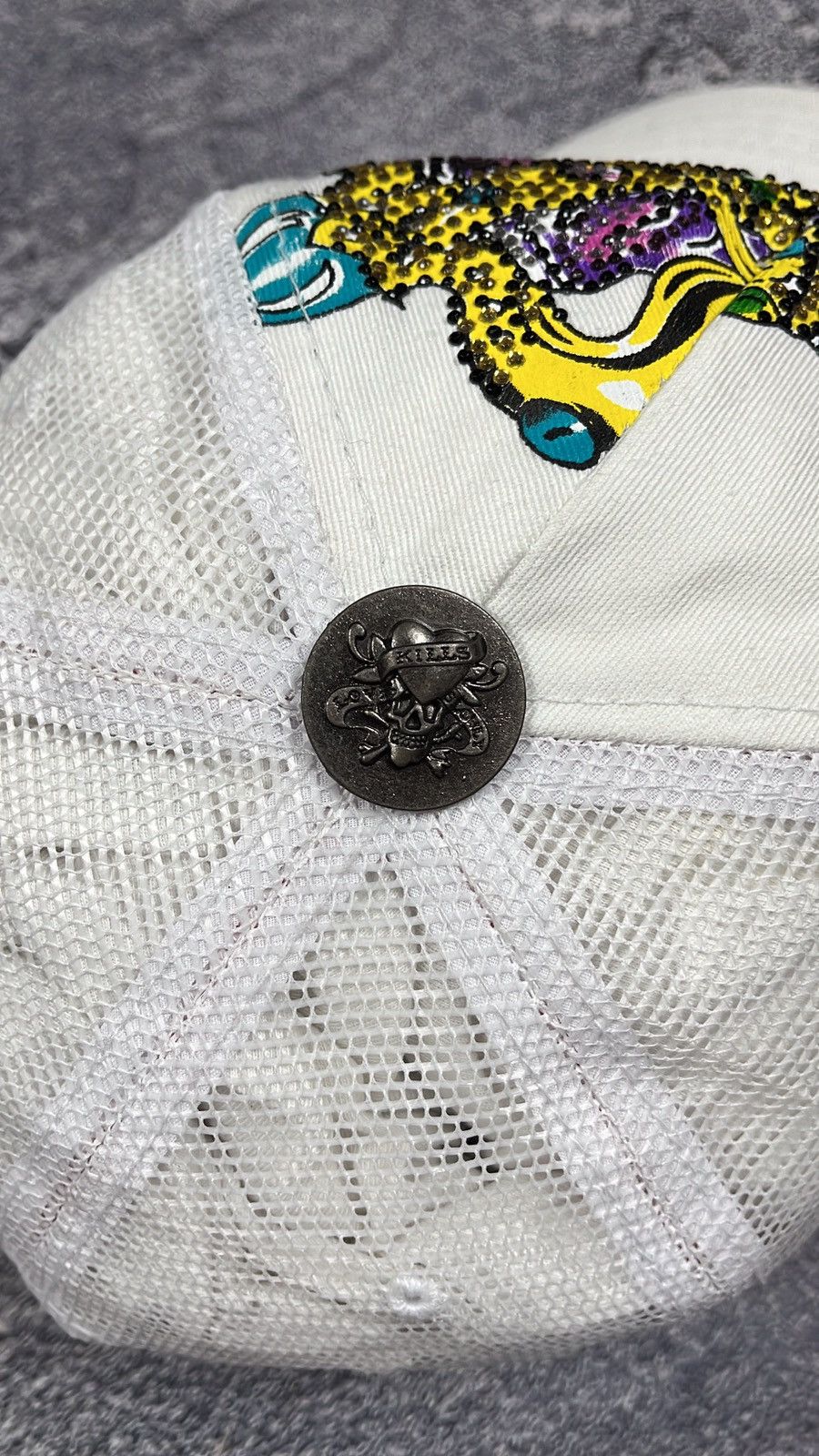 Christian Audigier × Ed Hardy × Vintage Vintage Y2k Skull ☠️ Ed Hardy All Over Print Cap 00’s Size ONE SIZE - 7 Thumbnail
