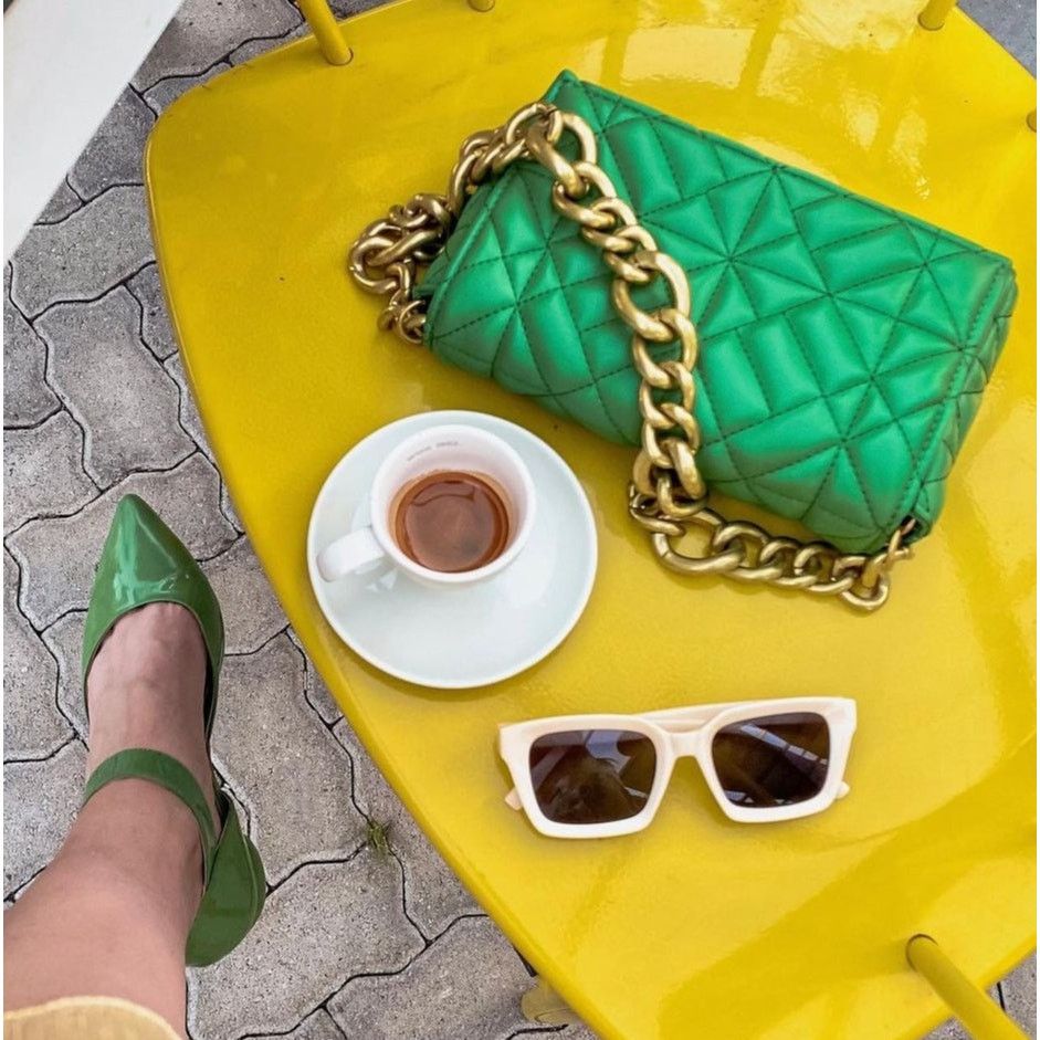 Zara ZARA Green Quilted Chain Shoulder Bag NWT Gold Chain Purse Size ONE SIZE - 2 Thumbnail