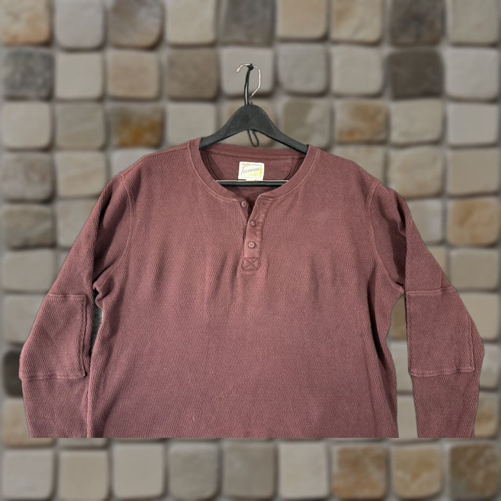 Tecovas Tecovas Henley Shirt Mens XL Brown Thermal Waffle Knit Long Sleeve Western Size US XL / EU 56 / 4 - 1 Thumbnail