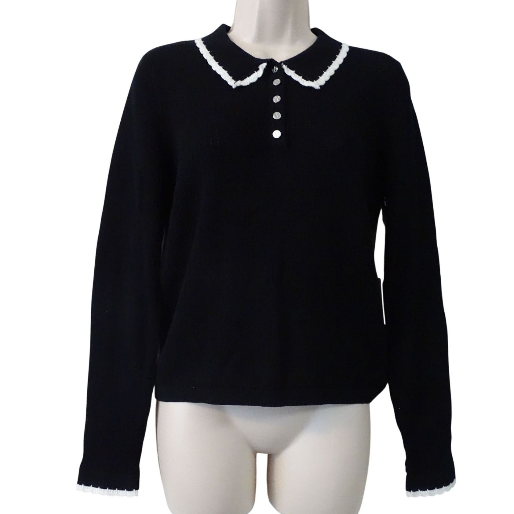 Other CeCe Black Pullover Knit Sweater Peter Pan Collar Size S Size S / US 4 / IT 40 - 2 Thumbnail