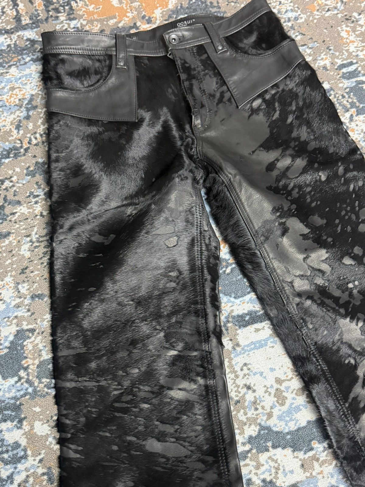 Japanese Brand Black Uneven Furry / Hair-On Hide Leather Pants Size US 32 / EU 48 - 4 Thumbnail